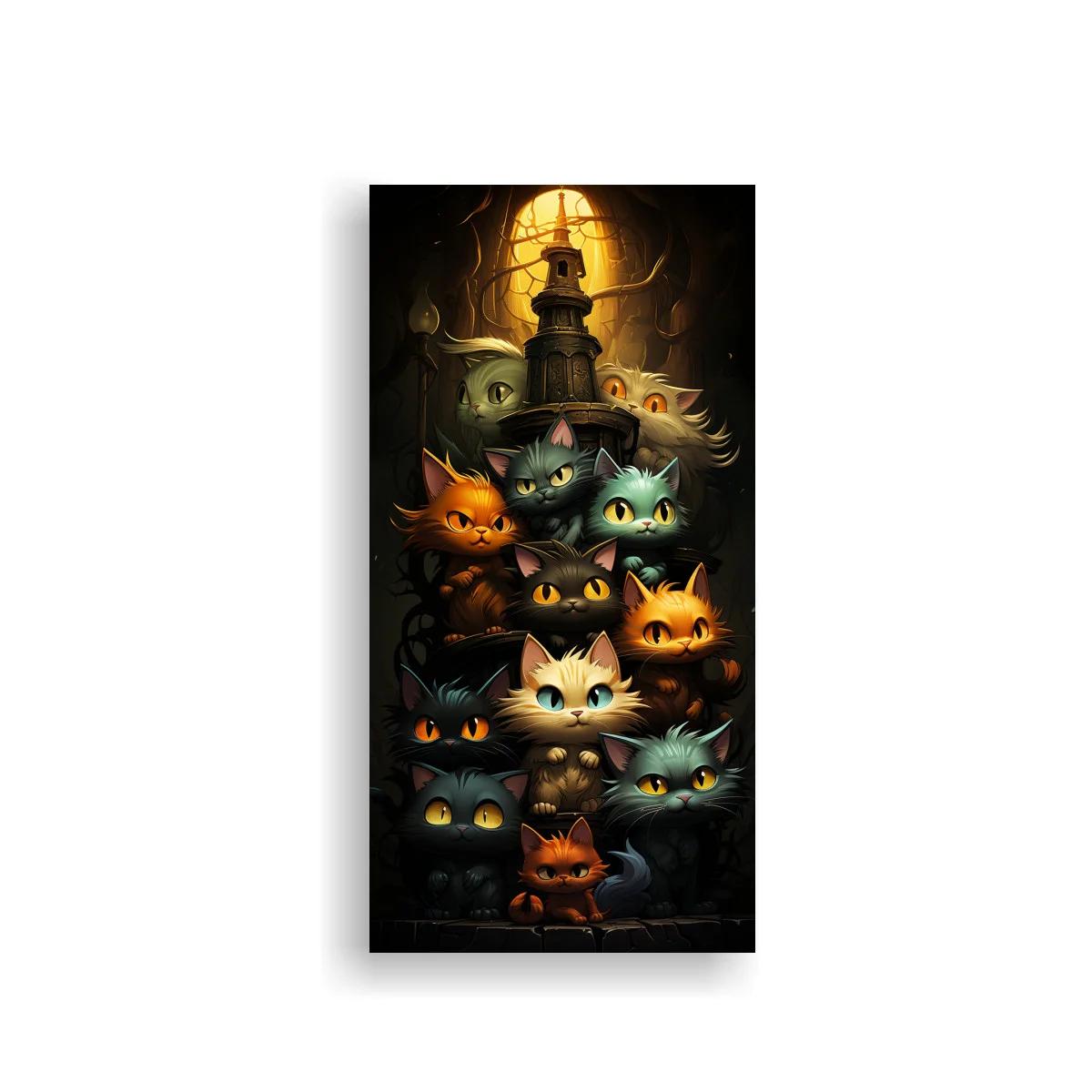 Cuadro grupo de gatos de ojos brillantes con farol encendido — imagen principal