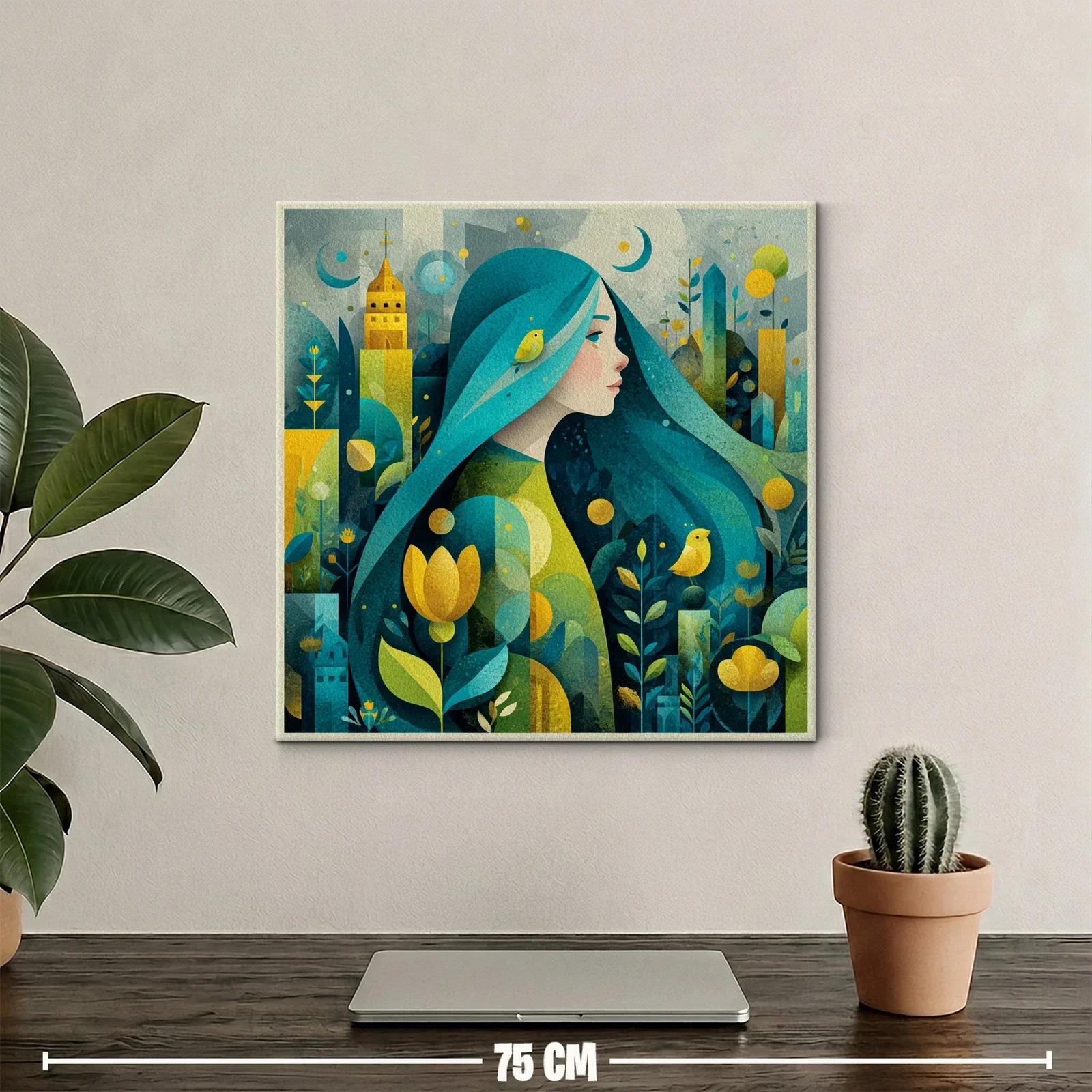 Retrato femenino en paisaje onírico con tonos verdes y amarillos — miniatura 2