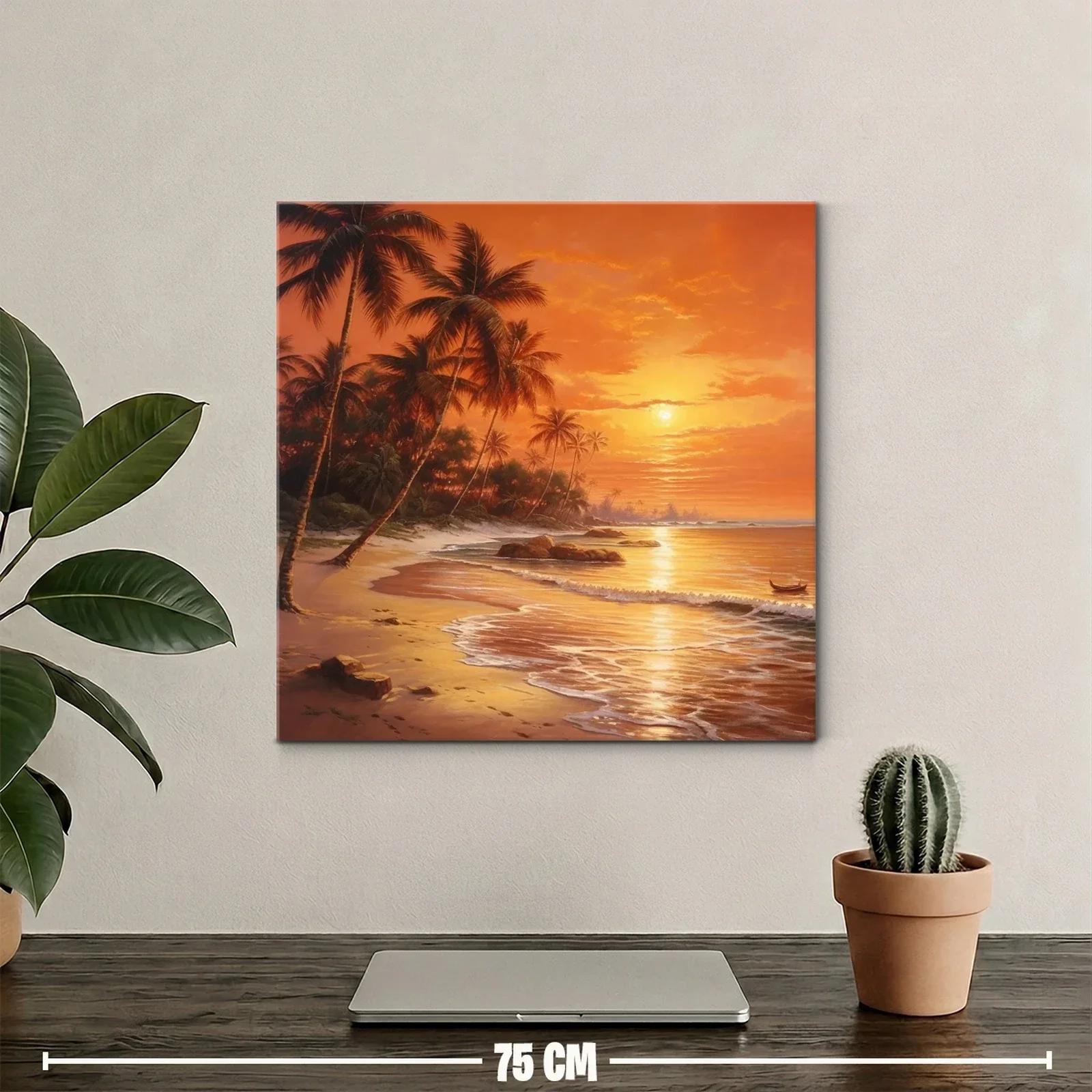 Paisaje tropical con palmeras al atardecer dorado — miniatura 2