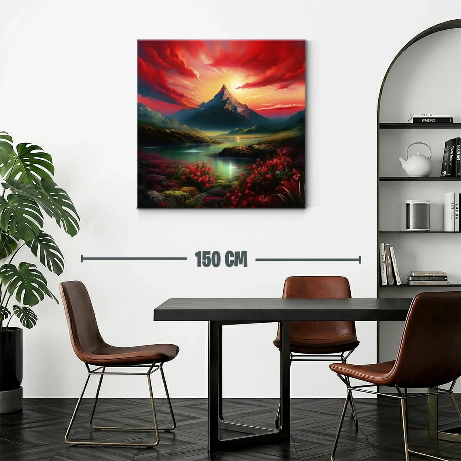 Paisaje Montañoso al Amanecer con Flores Rojas — miniatura 2
