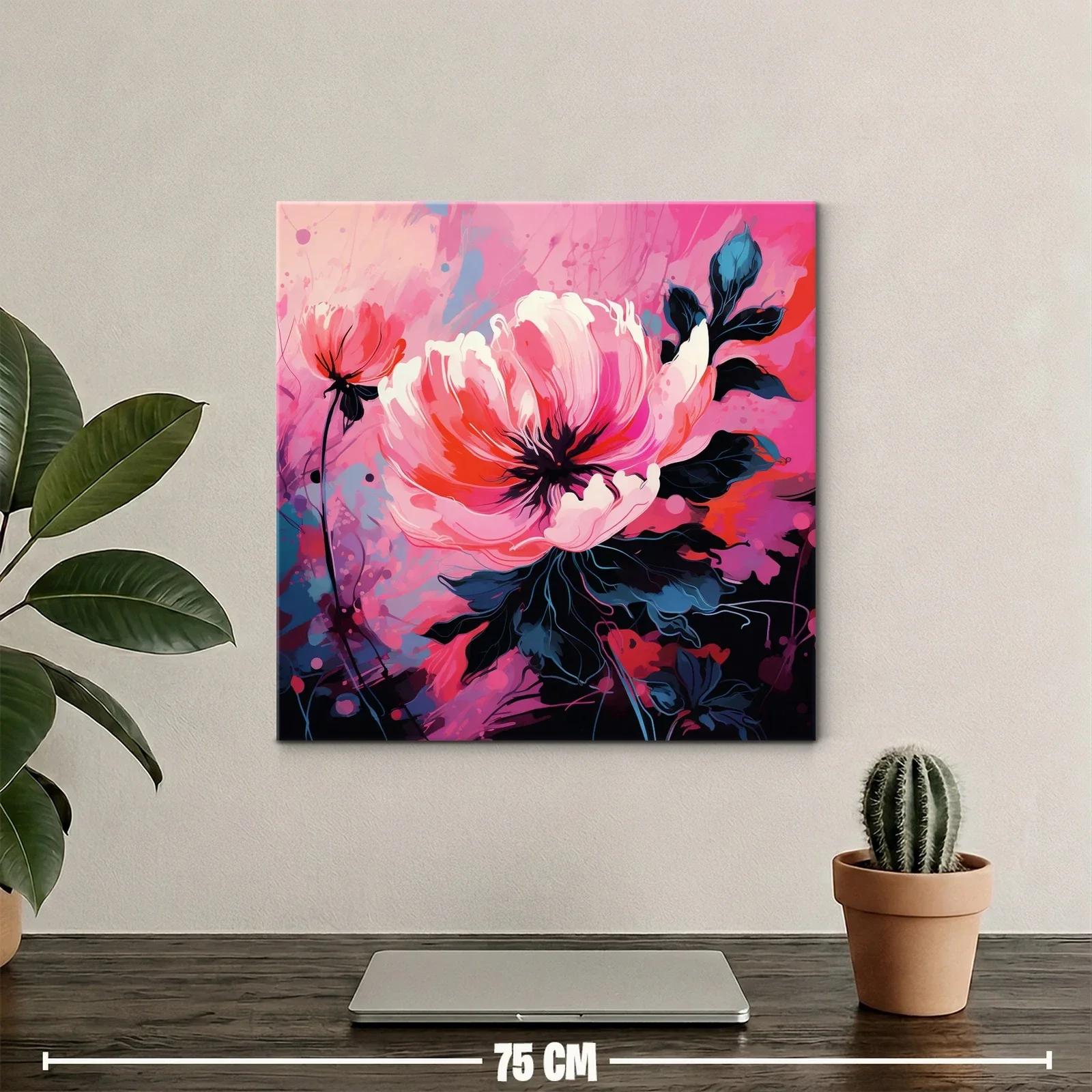 Cuadro floral vibrante con tonos rosas y rojos intensos — miniatura 2