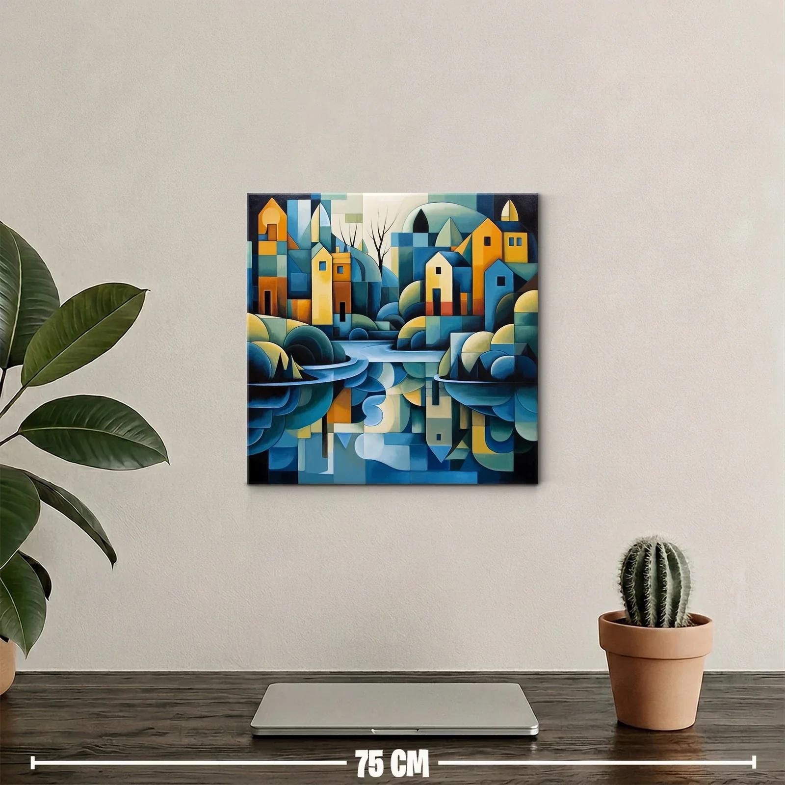 Paisaje urbano abstracto con reflejos en tonos azules y ocres — miniatura 2