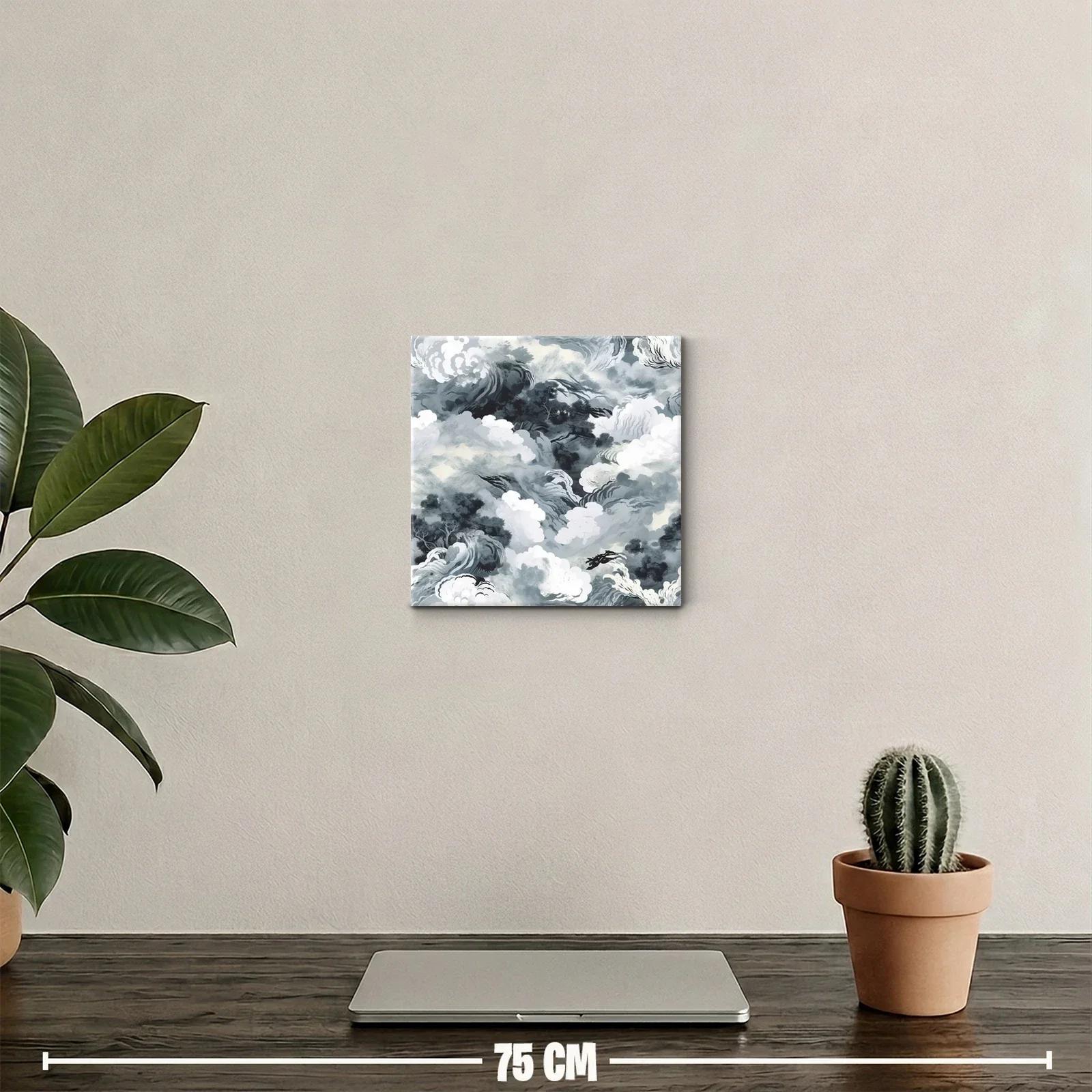 Cuadro abstracto con formas de nubes y árboles en tonos grises — miniatura 2