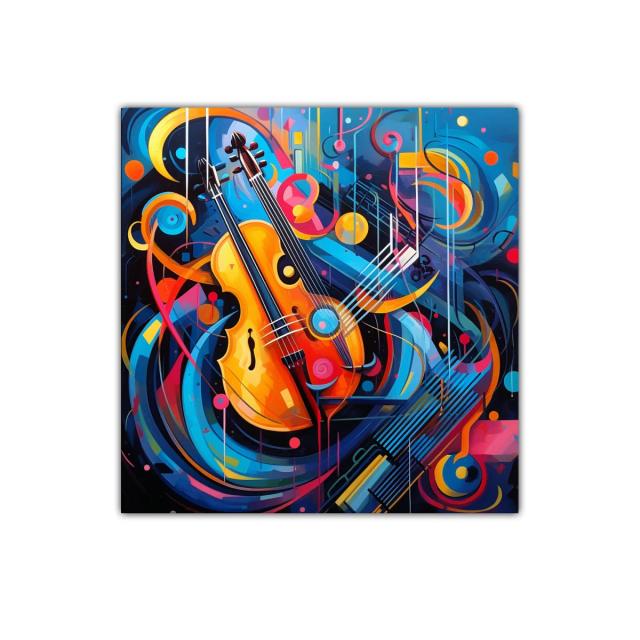 Cuadro vibrante con violín y guitarra en colores vivos