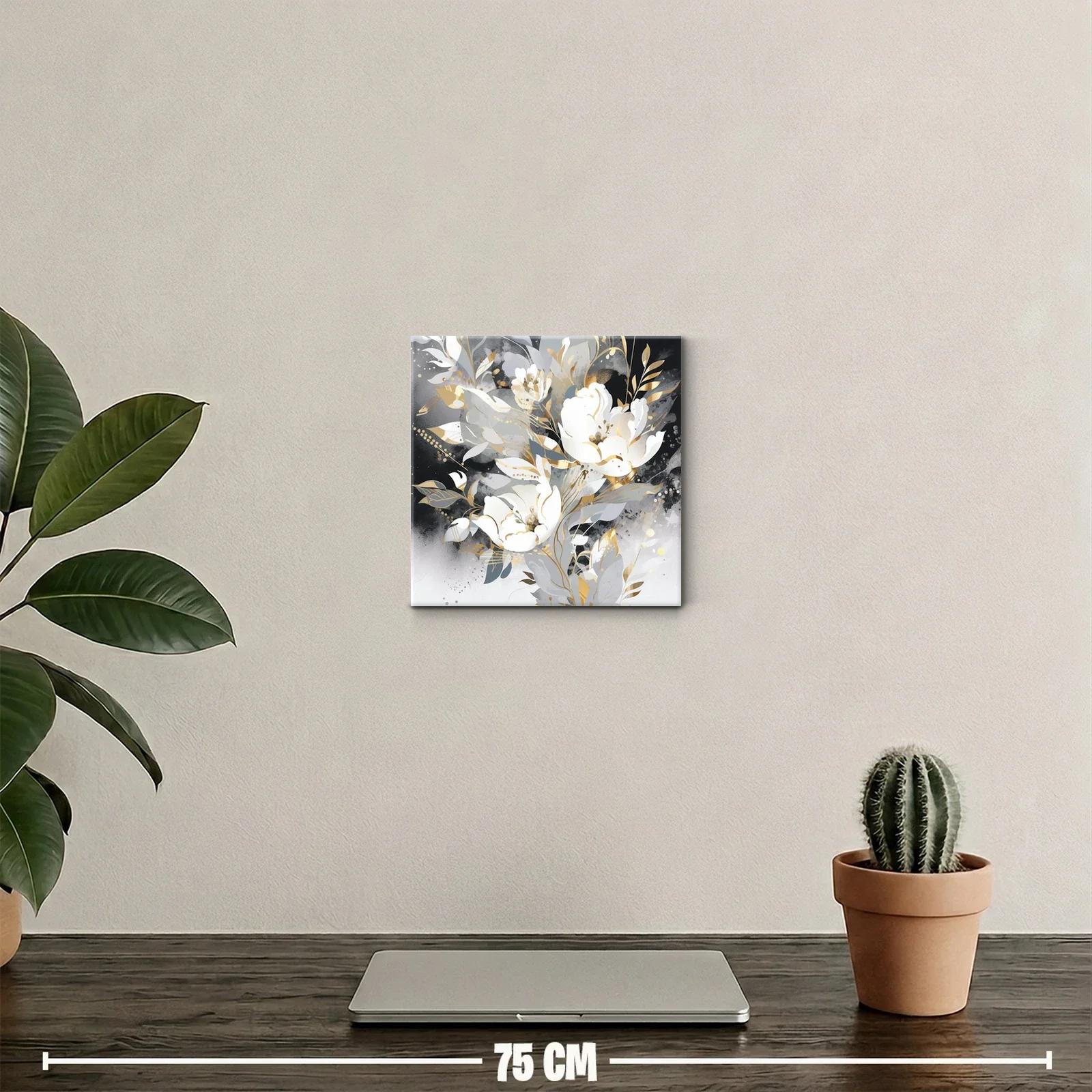 Cuadro Decorativo Flores Blancas con Detalles Dorados — miniatura 2