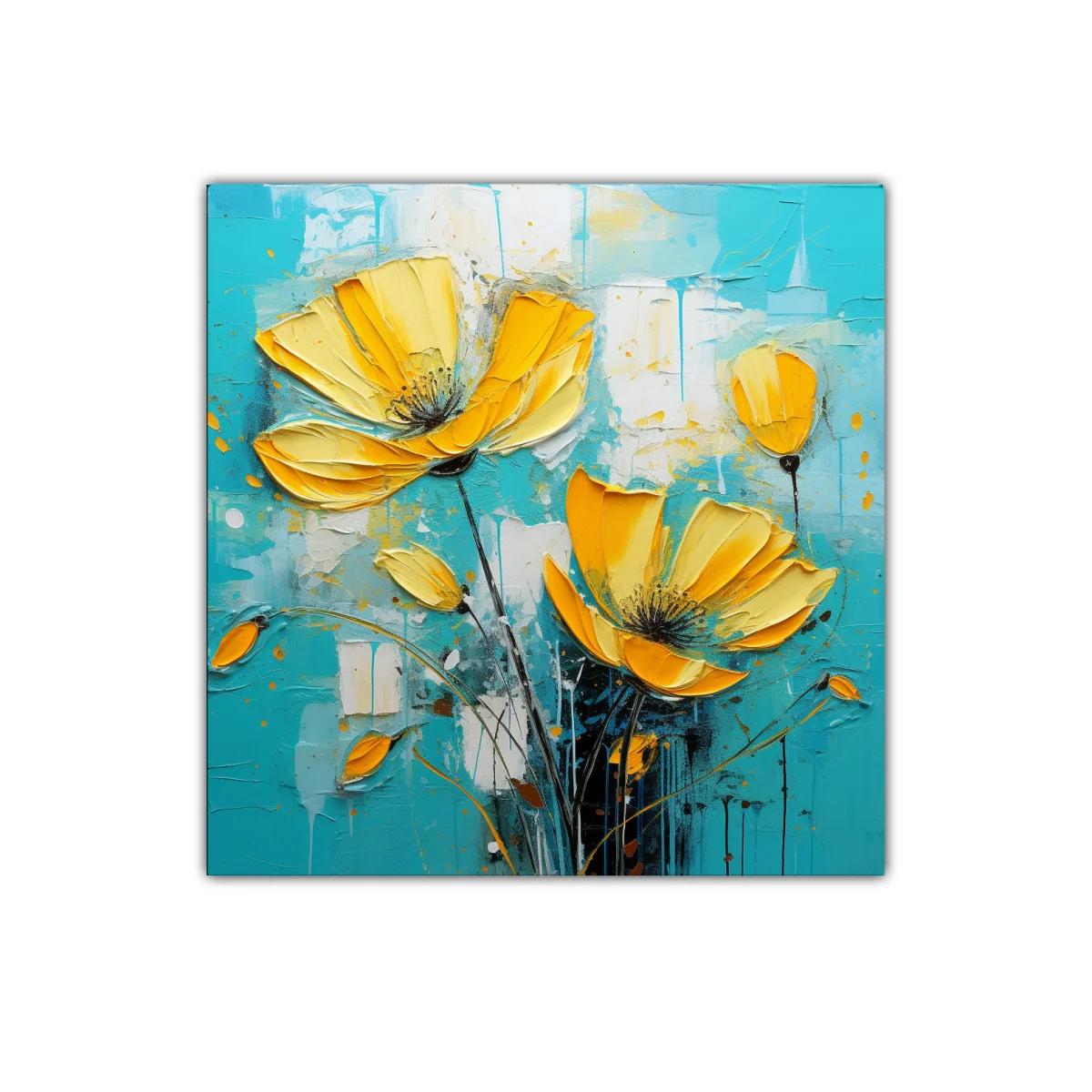 Flores amarillas vibrantes sobre fondo turquesa — miniatura 1