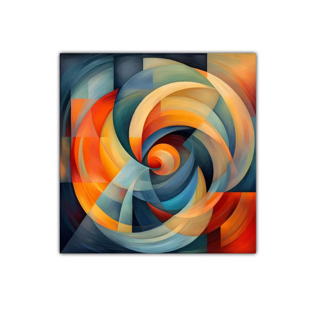 Cuadro abstracto con formas curvas y colores cálidos