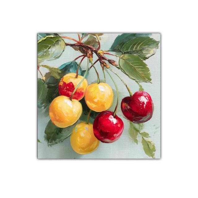 Cherries in Vibrant Red and Yellow on Soft Green Background