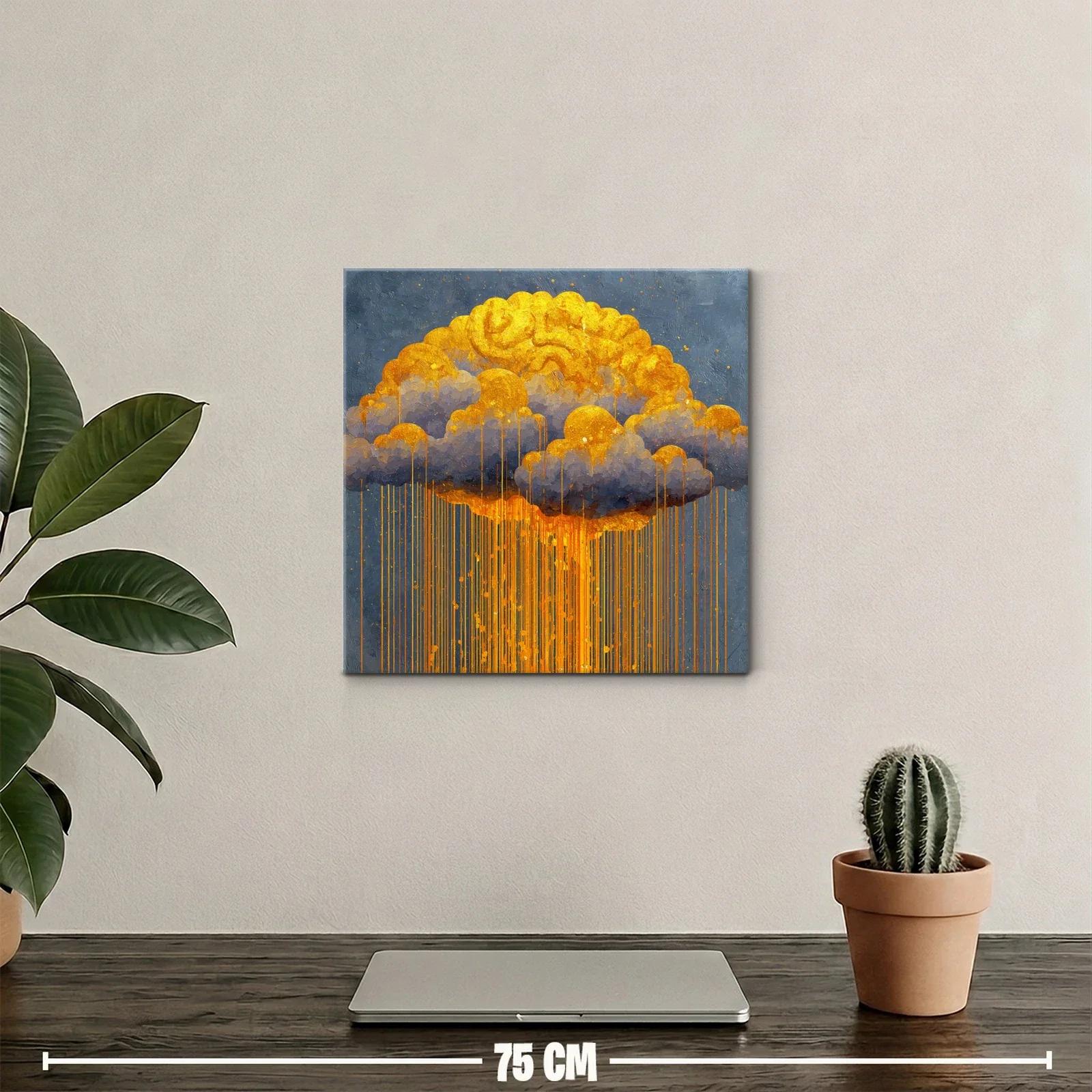 Cuadro abstracto con lluvia dorada sobre nubes grises — miniatura 2