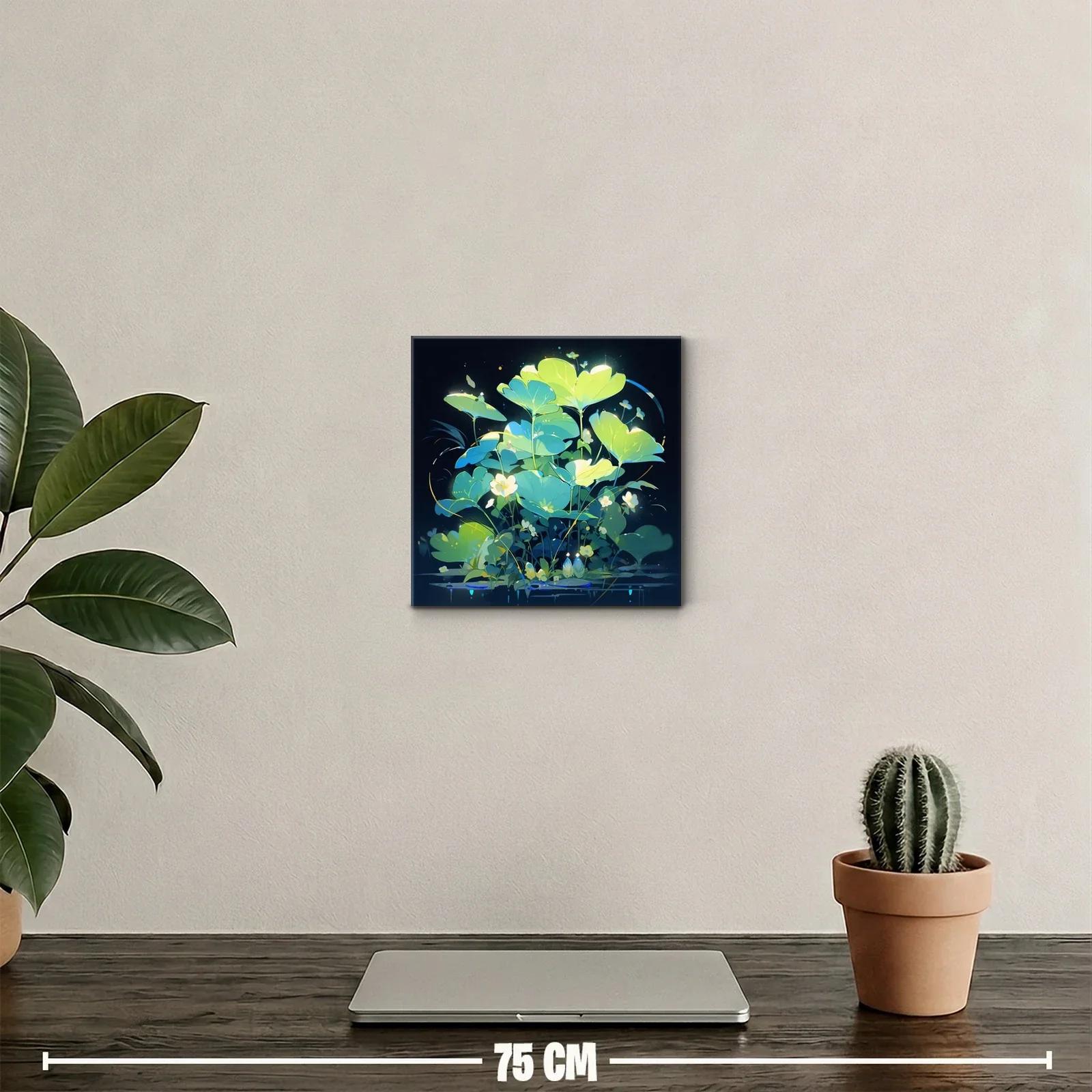 Cuadro con delicadas hojas y flores iluminadas de tonos verdes — miniatura 2