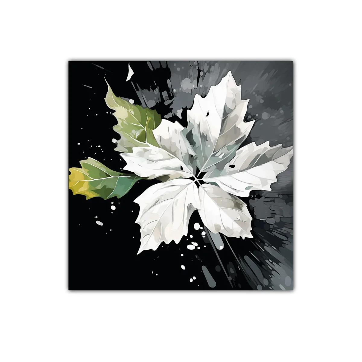 Cuadro decorativo de hoja blanca con detalles verdes — imagen principal