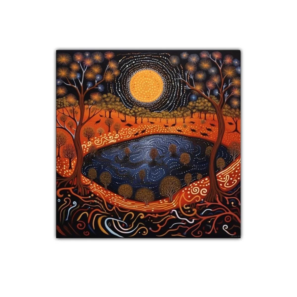 Paisaje nocturno mágico con luna brillante y árboles dorados
