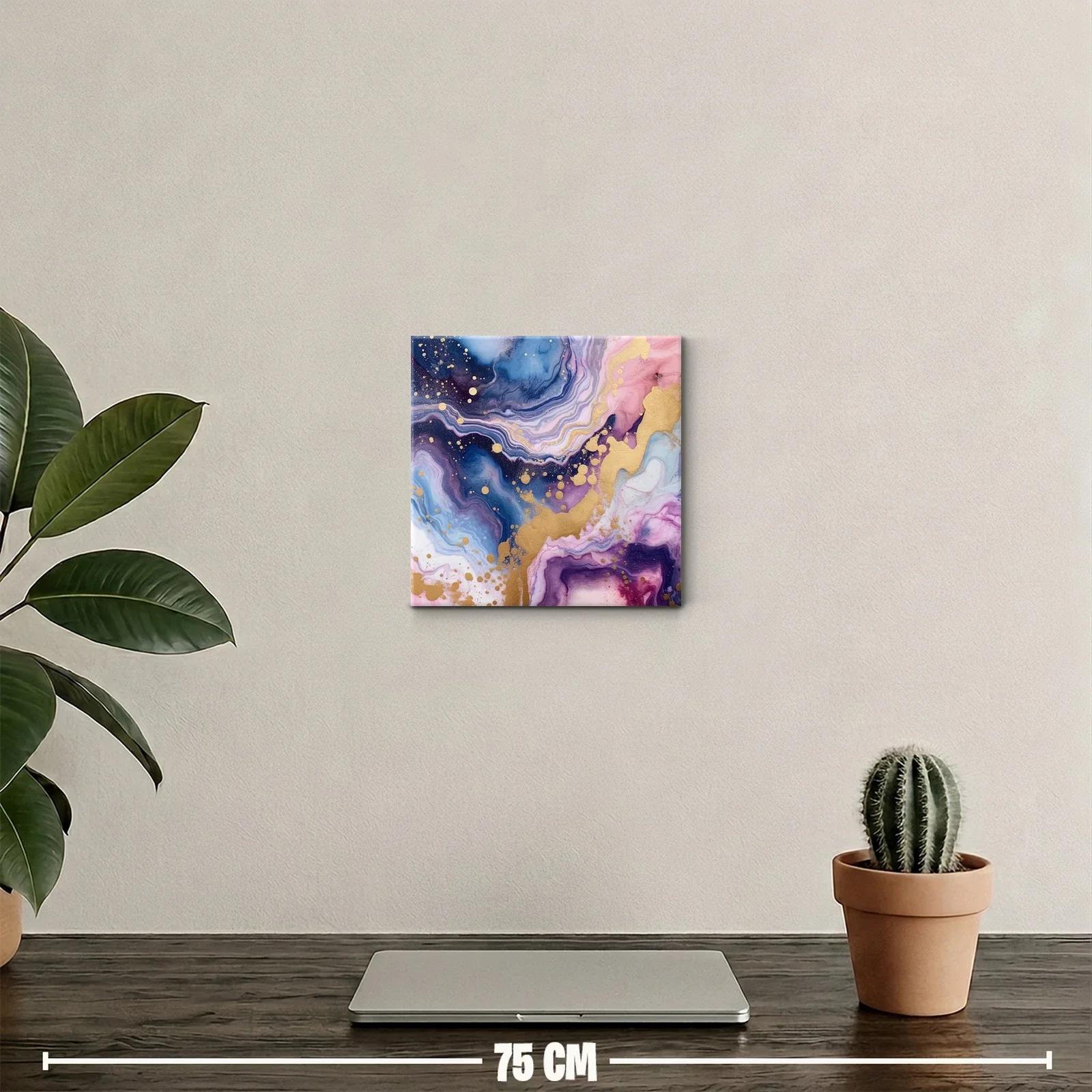 Cuadro abstracto con tonos azul, rosa y dorado brillante — miniatura 2
