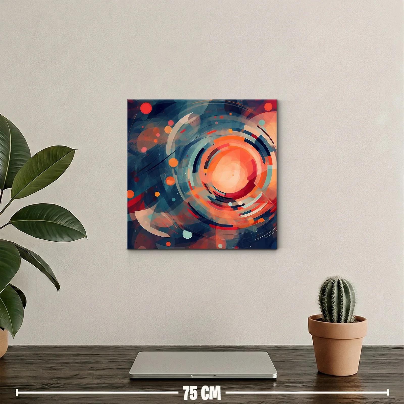 Cuadro abstracto con formas circulares y tonos cálidos y fríos — miniatura 2