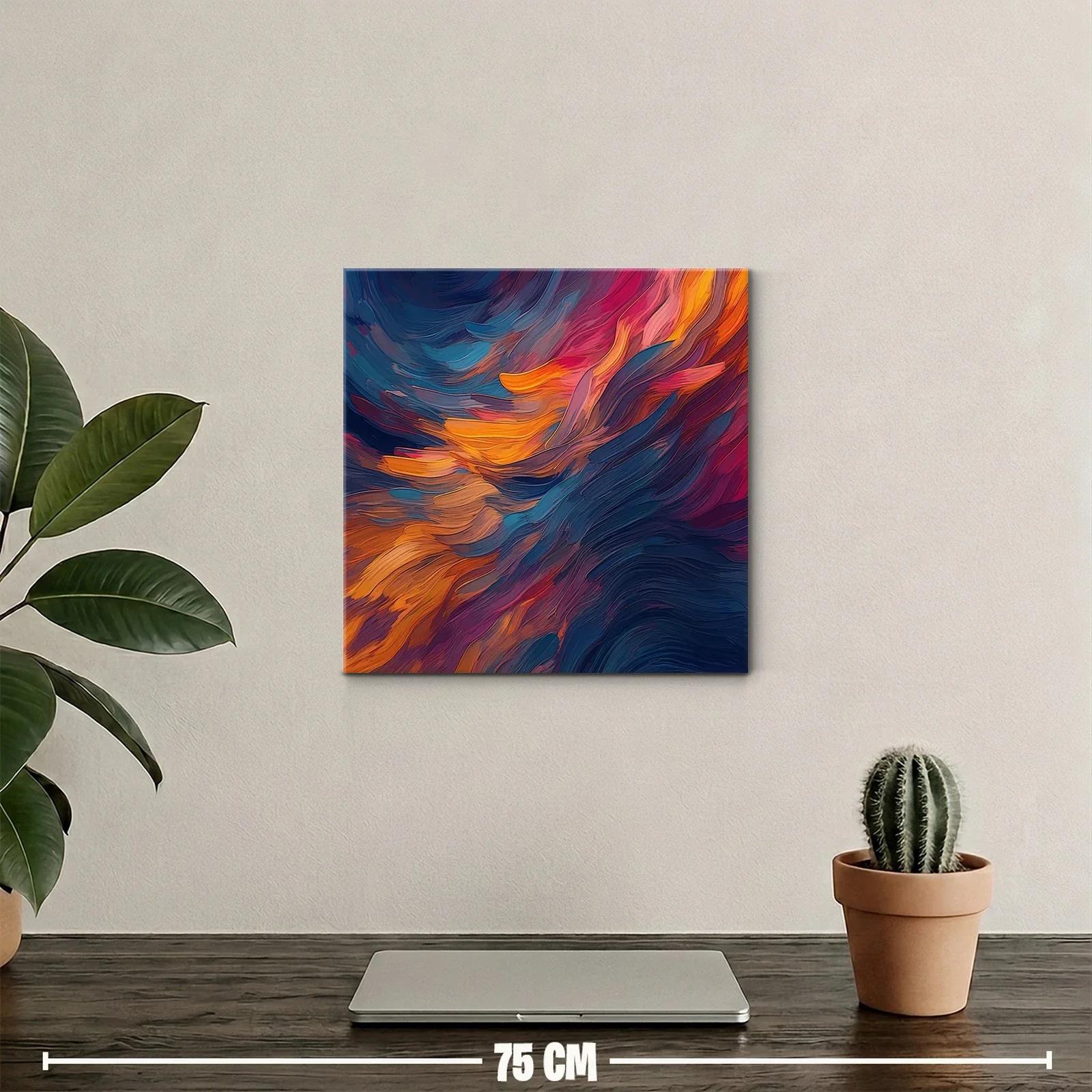 Cuadro abstracto con tonos cálidos y azules profundos — miniatura 2