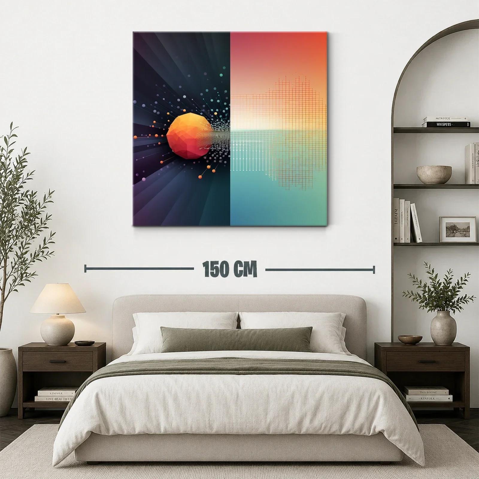 Composición abstracta con esfera y red geométrica vibrante — miniatura 3