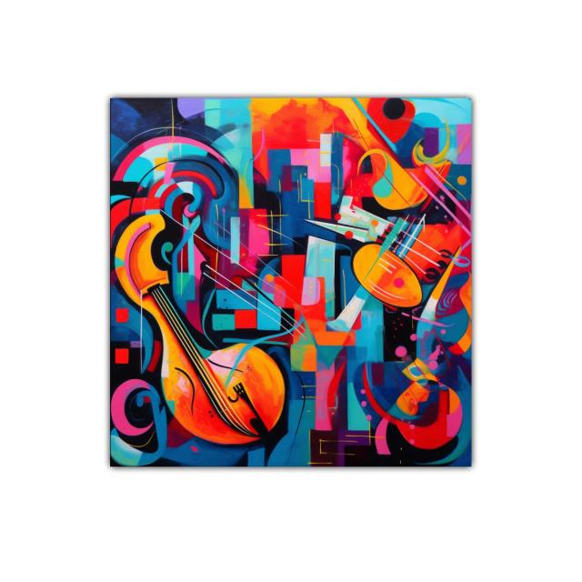 Composición vibrante con instrumentos musicales abstractos