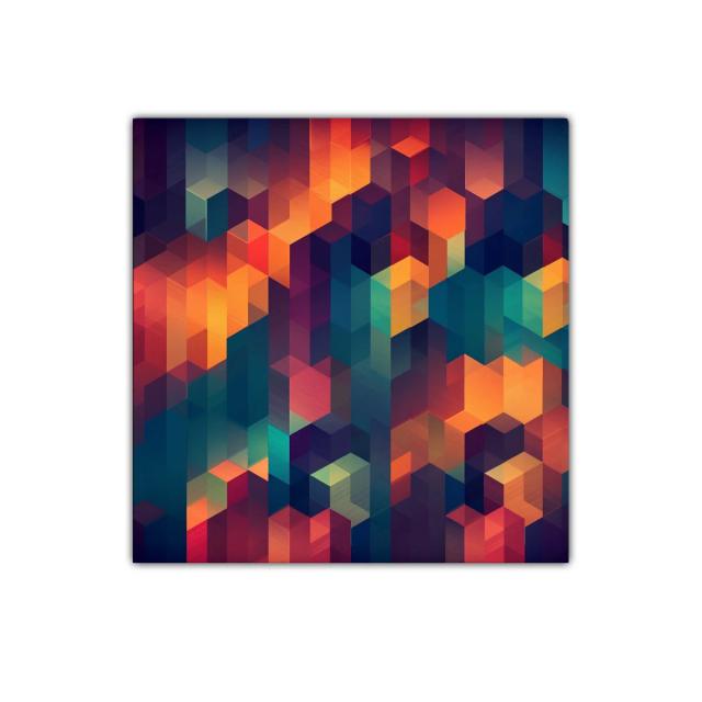 Composición geométrica vibrante en tonos cálidos y fríos