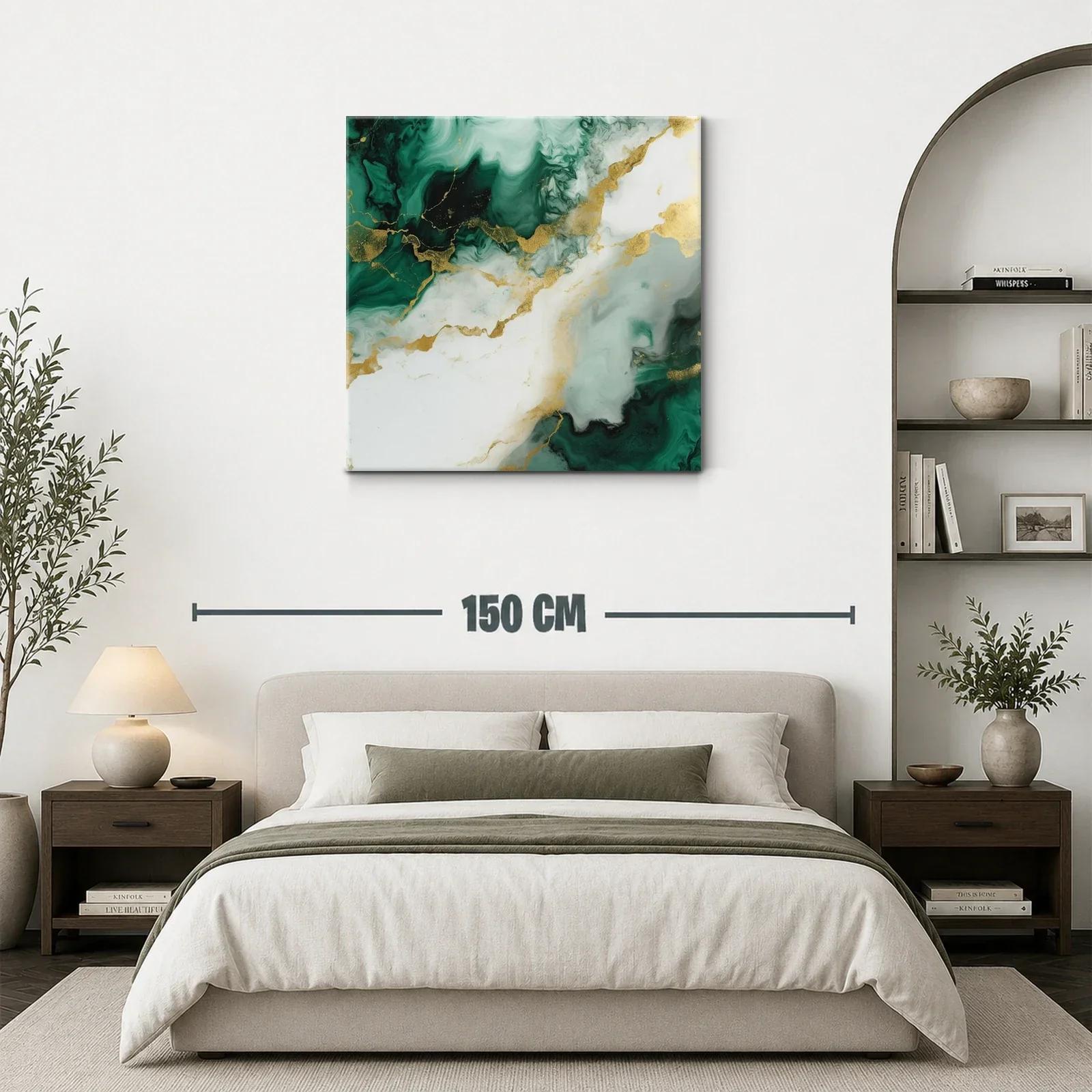 Cuadro abstracto con tonos verdes y dorados elegantes — miniatura 3