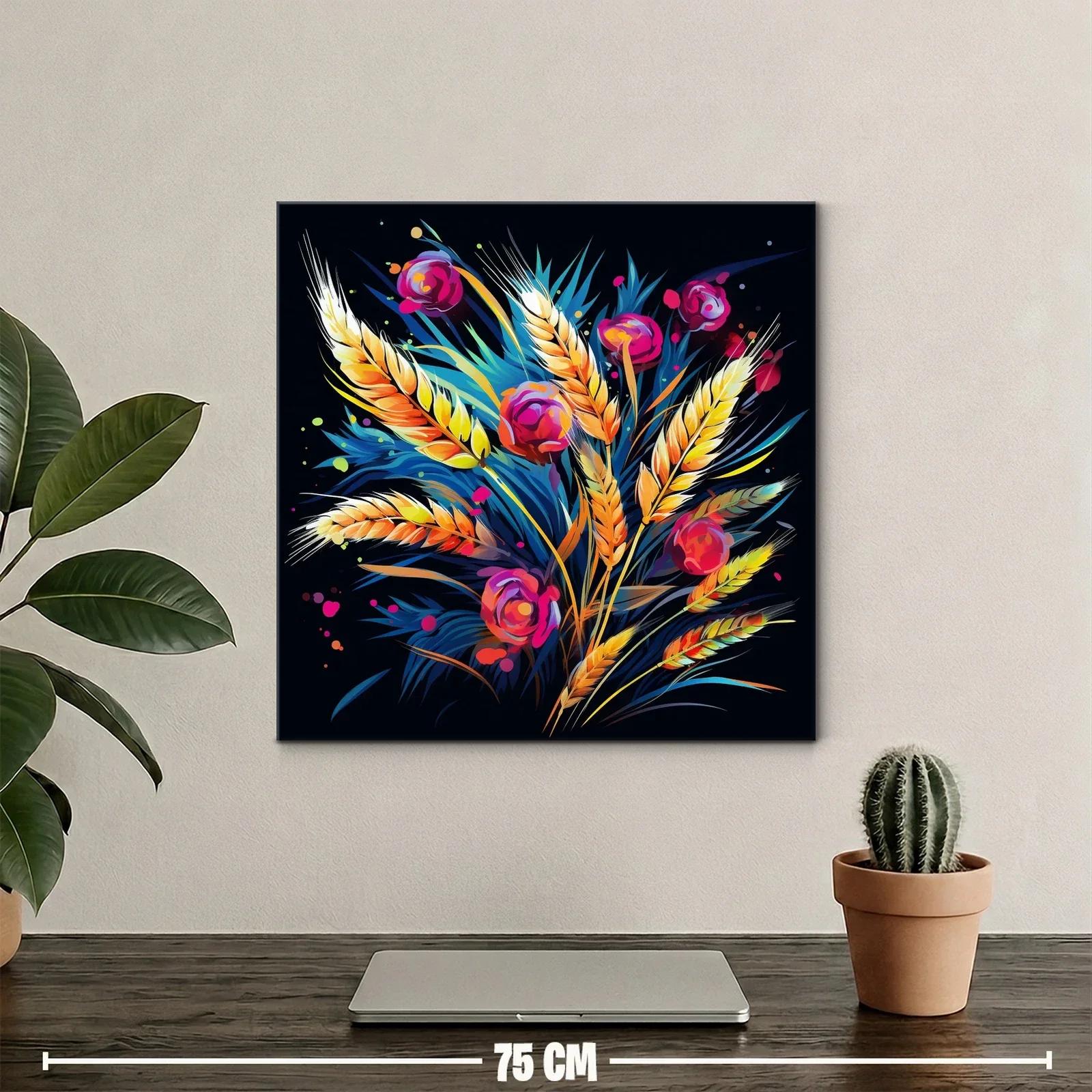 Ramo vibrante de trigo y flores en fondo oscuro — miniatura 2