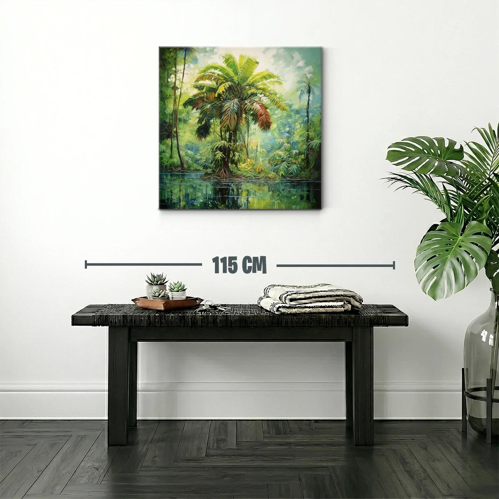 Exuberante paisaje tropical con palmera vibrante y reflejos — miniatura 2