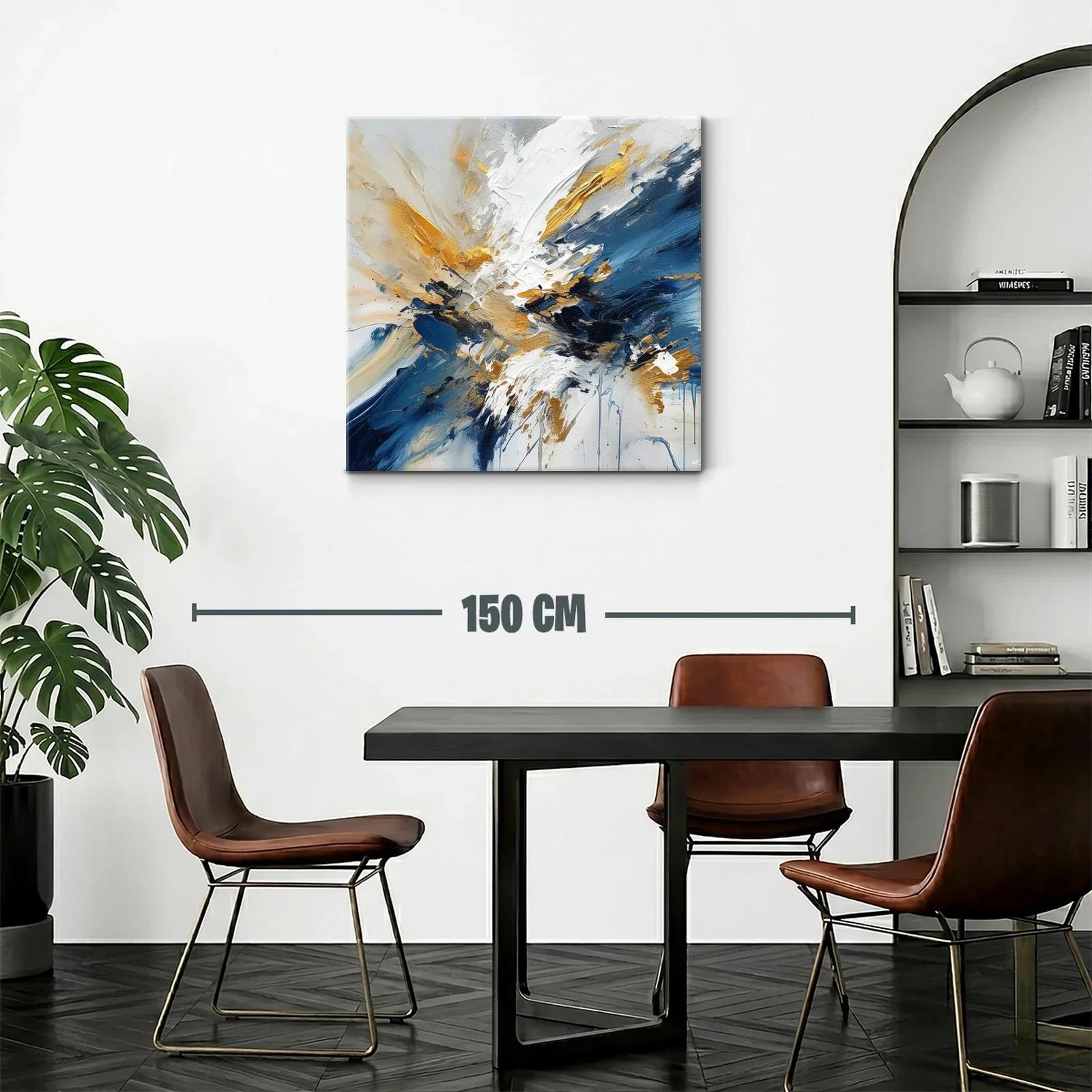 Cuadro artístico abstracto en tonos azul, dorado y blanco — miniatura 2