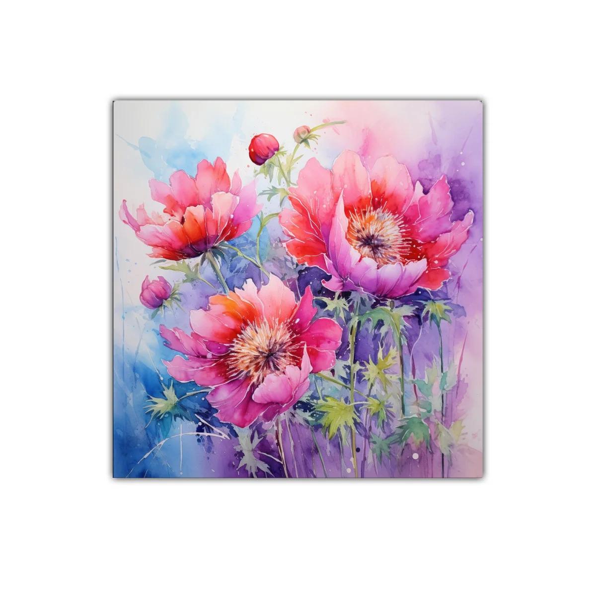 Cuadro de flores vibrantes en tonos rosas y morados