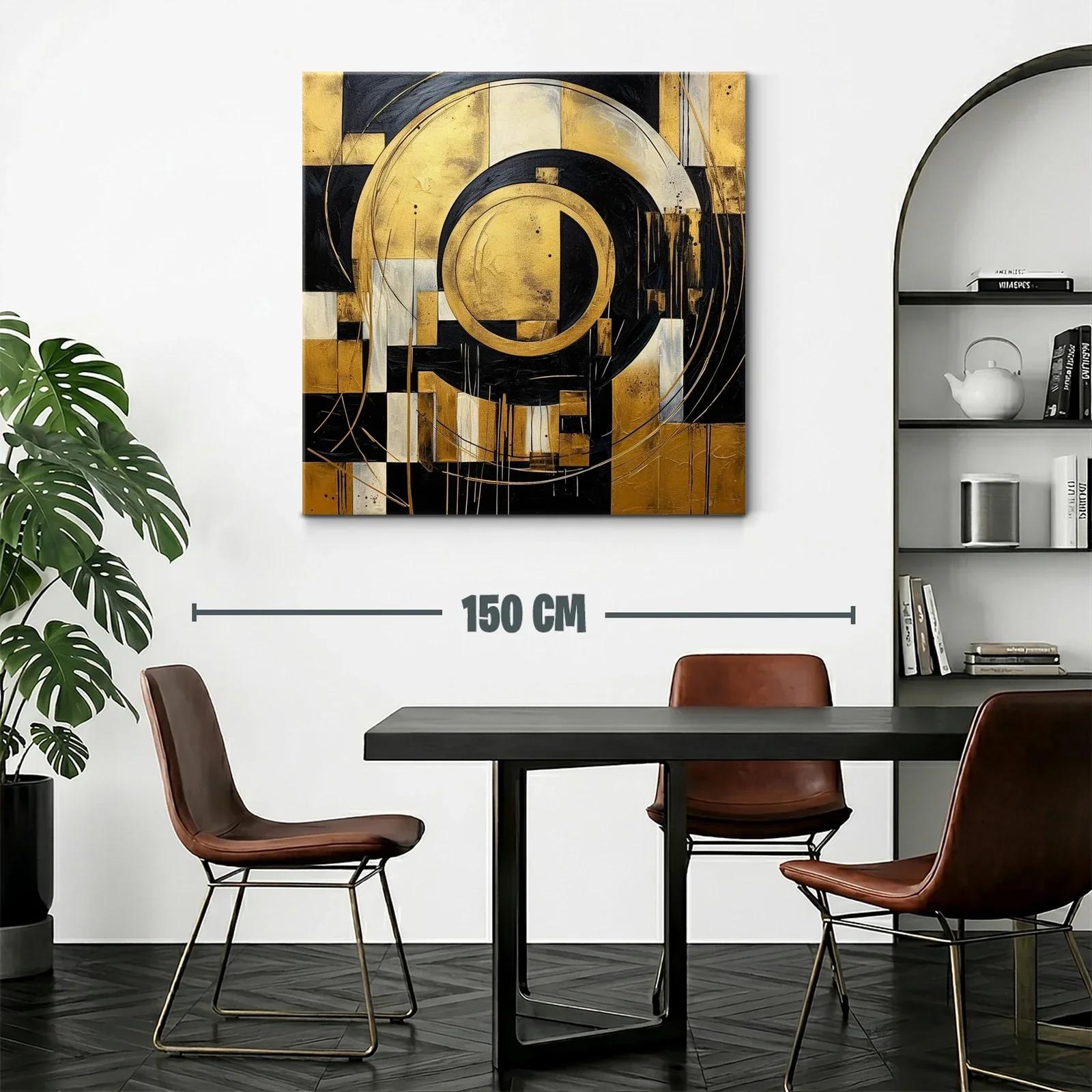 Cuadro Abstracto con Círculos Dorados y Negro Elegante — miniatura 2