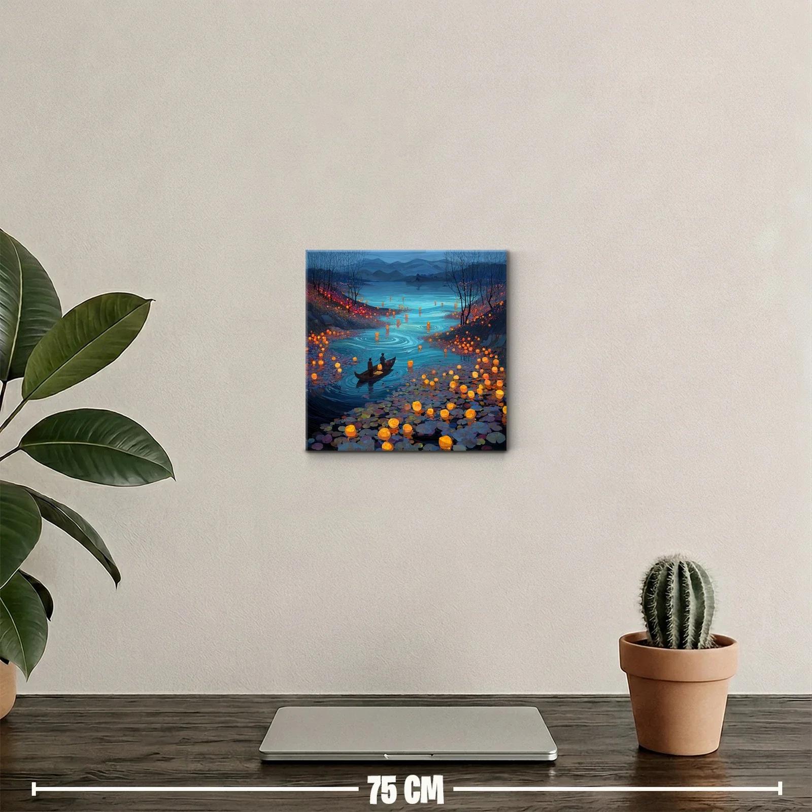 Río iluminado con faroles flotantes al atardecer — miniatura 2