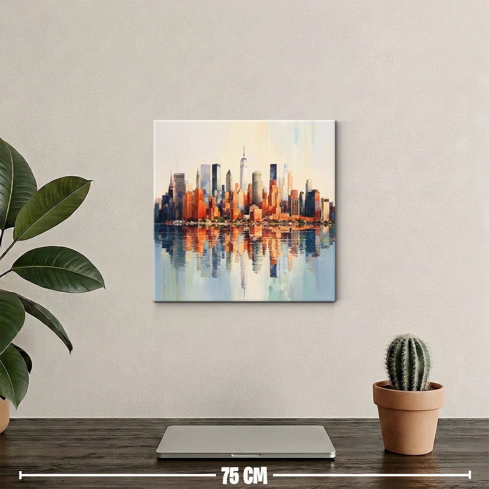 Atardecer sobre el horizonte urbano con reflejo en agua — miniatura 2