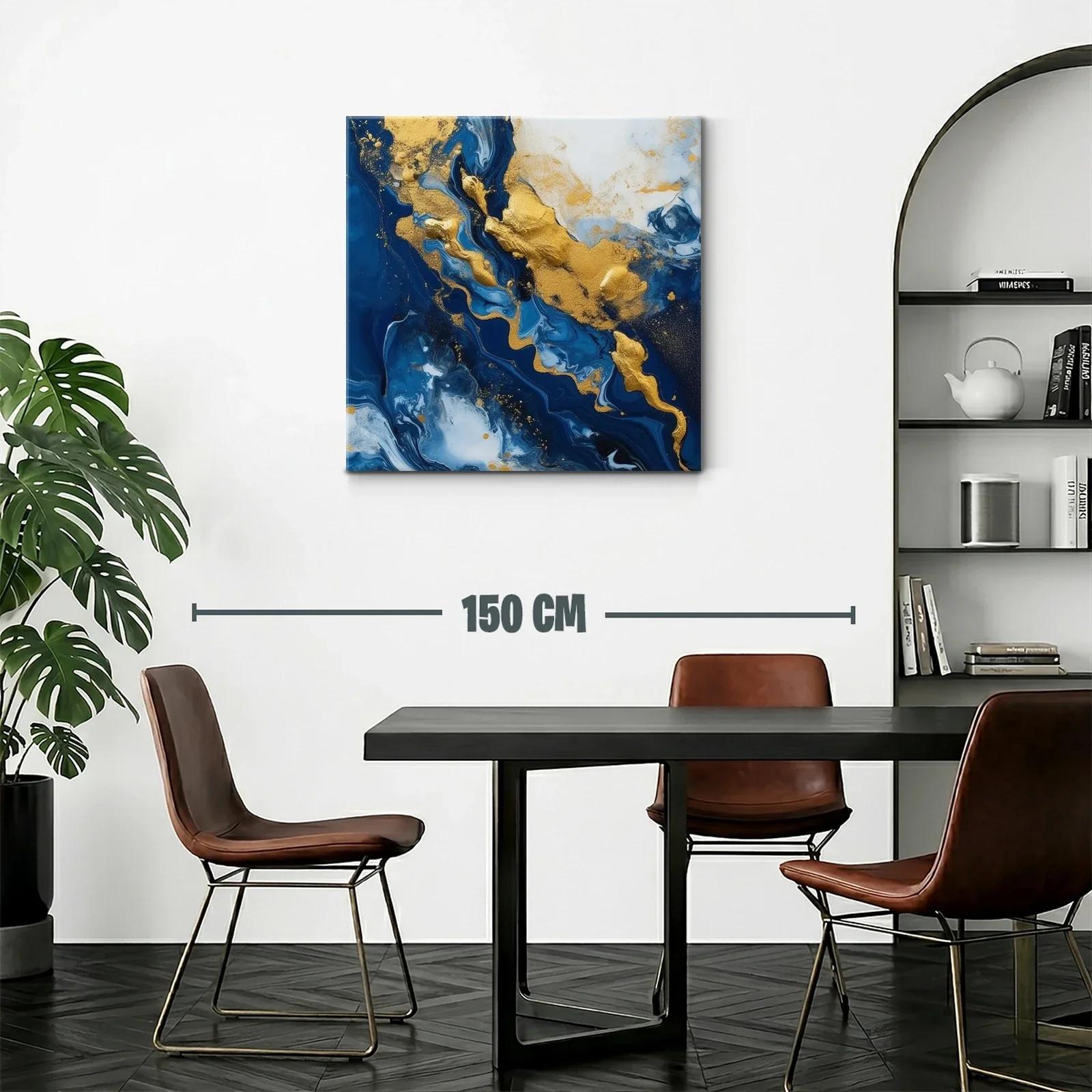 Arte abstracto en azul y dorado para ambientes elegantes — miniatura 2