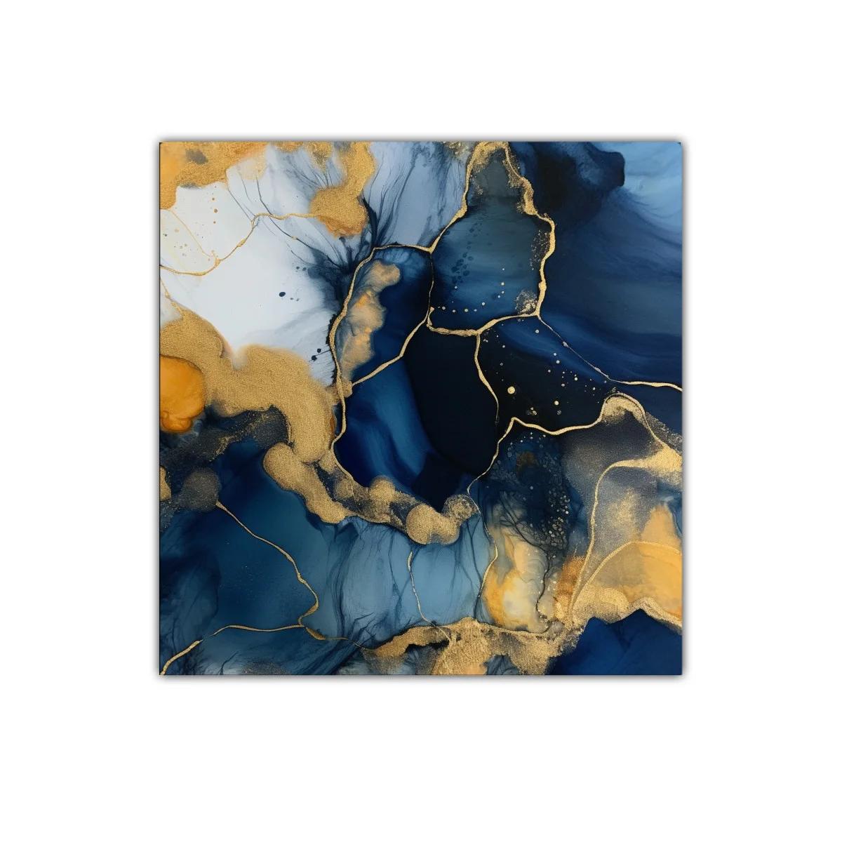 Arte abstracto en azul y dorado con textura fluida y elegante — imagen principal