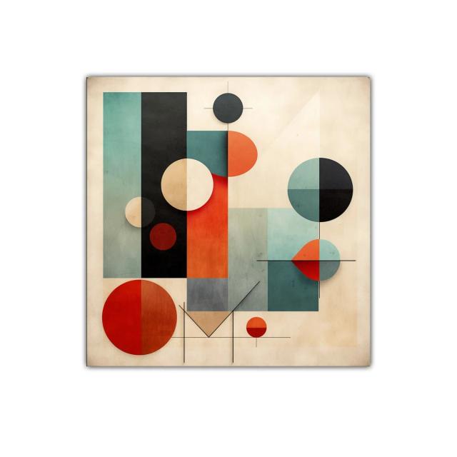 Cuadro abstracto con figuras geométricas y tonos cálidos