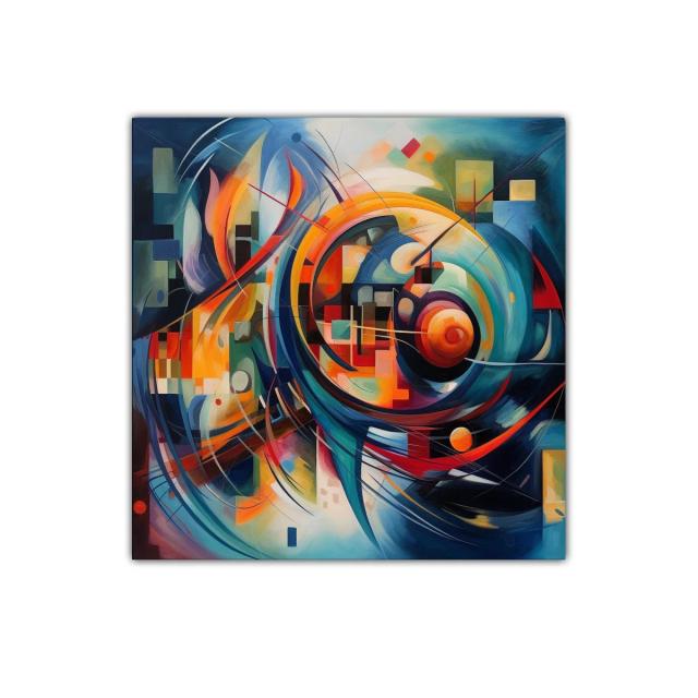 Composición vibrante con formas geométricas y movimiento dinámico