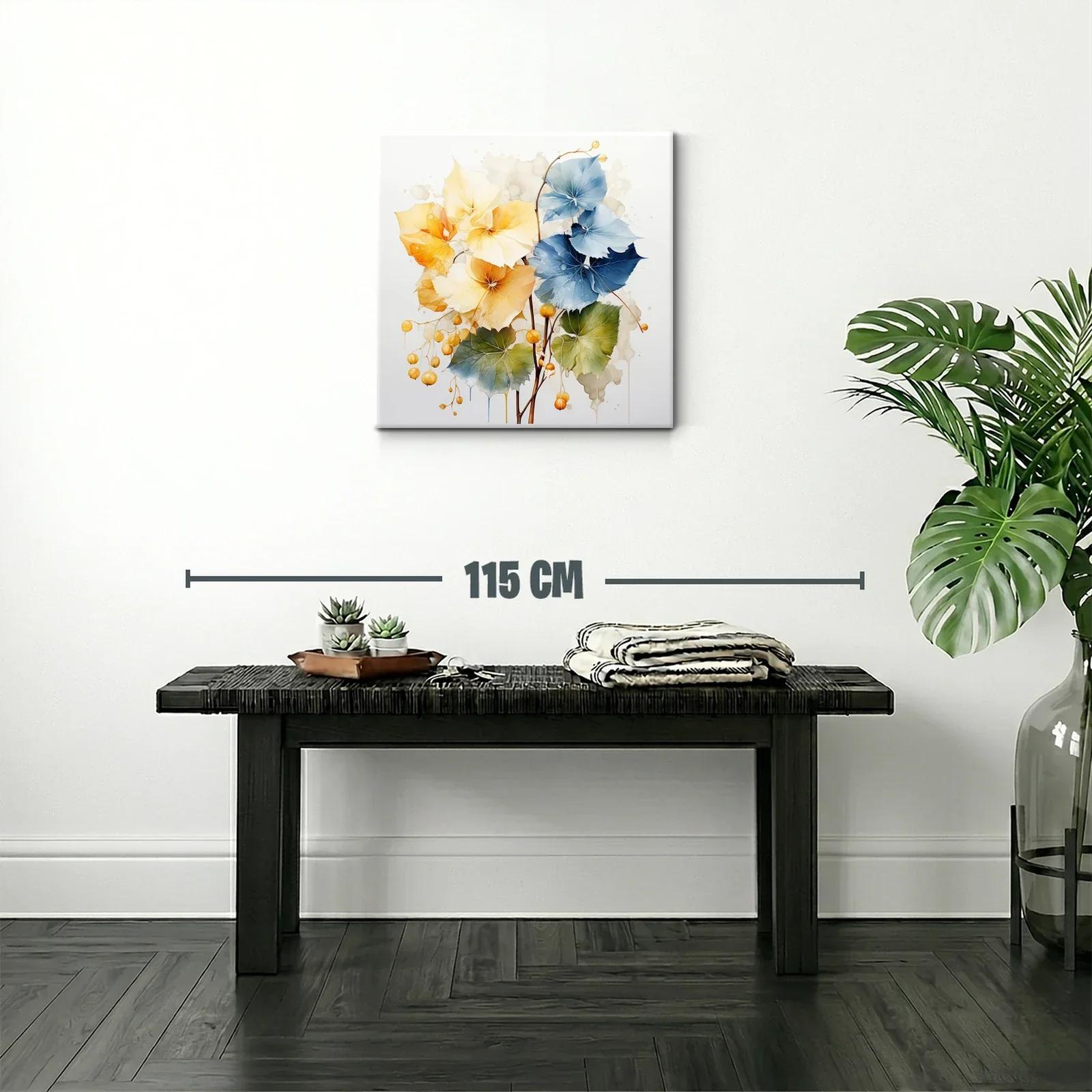 Arte floral con hojas en tonos cálidos y azul profundo — miniatura 2