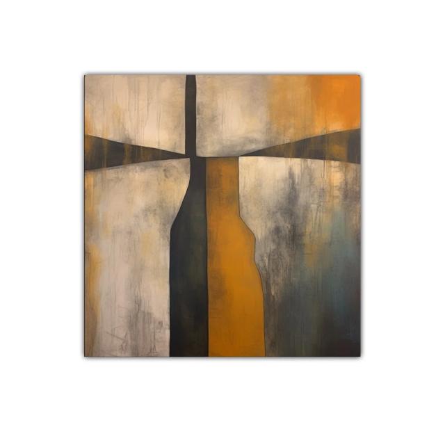 Cuadro abstracto con formas orgánicas en tonos ocres y grises