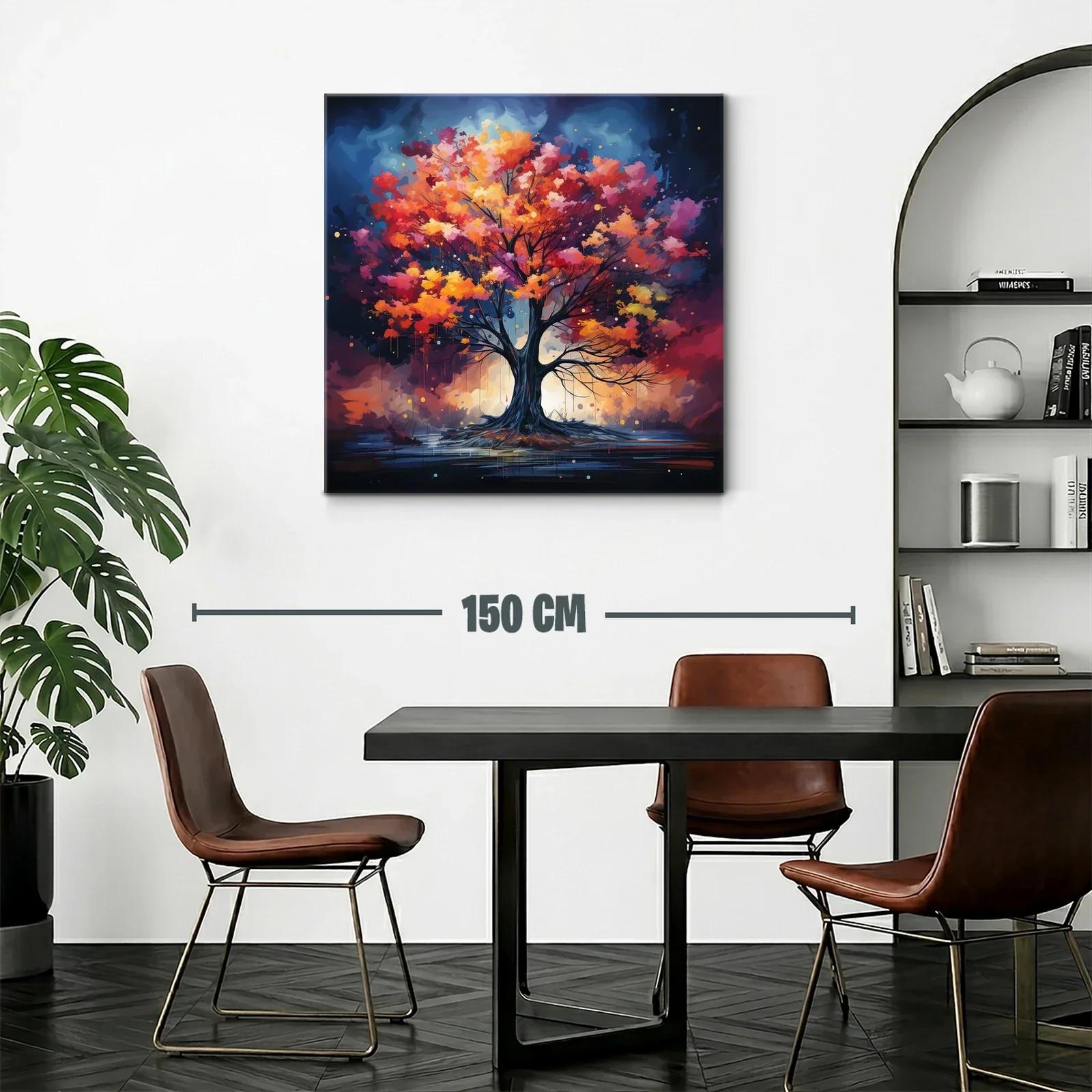 Árbol vibrante con hojas en tonos cálidos y fondo celestial — miniatura 2