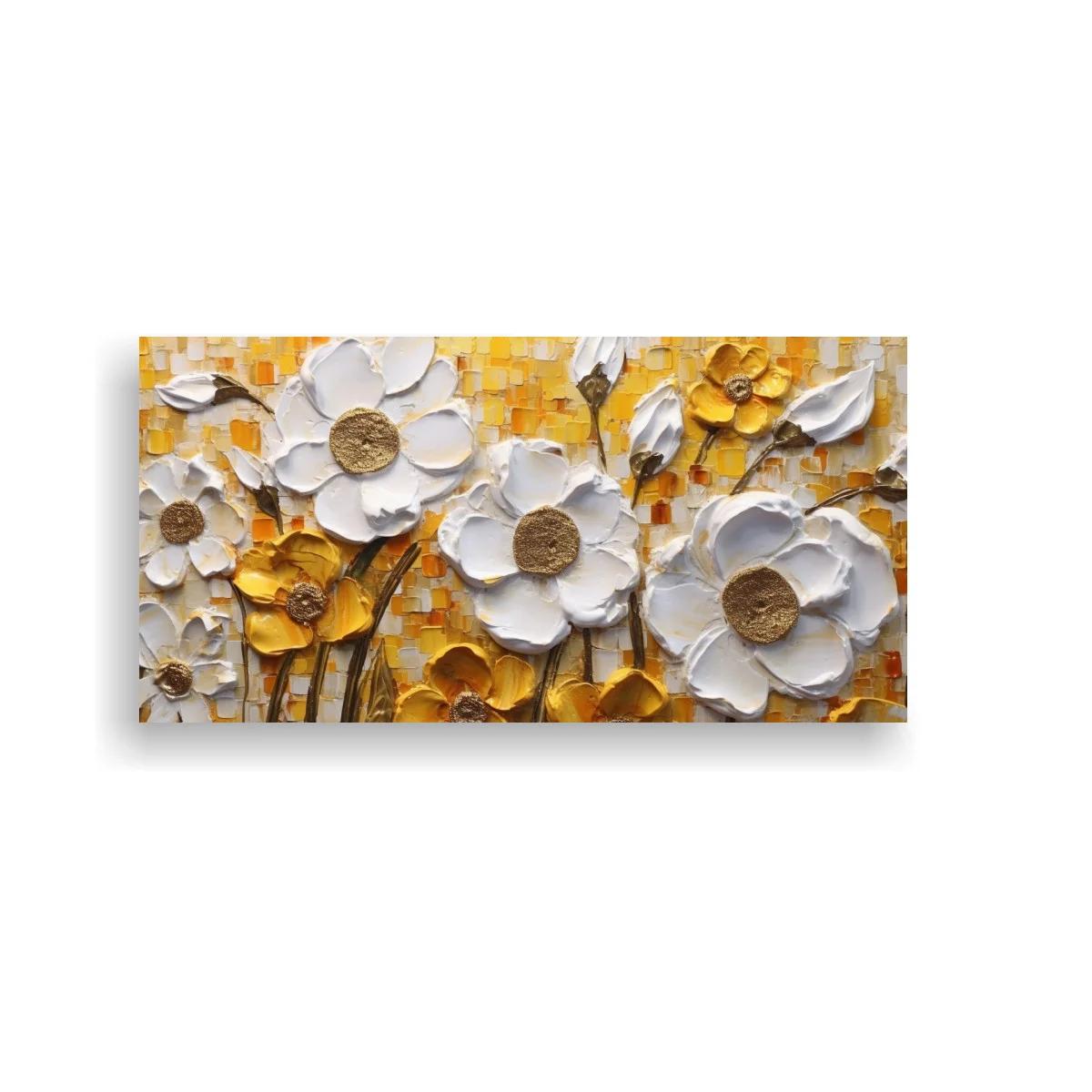 Cuadro flores blancas y doradas en relieve