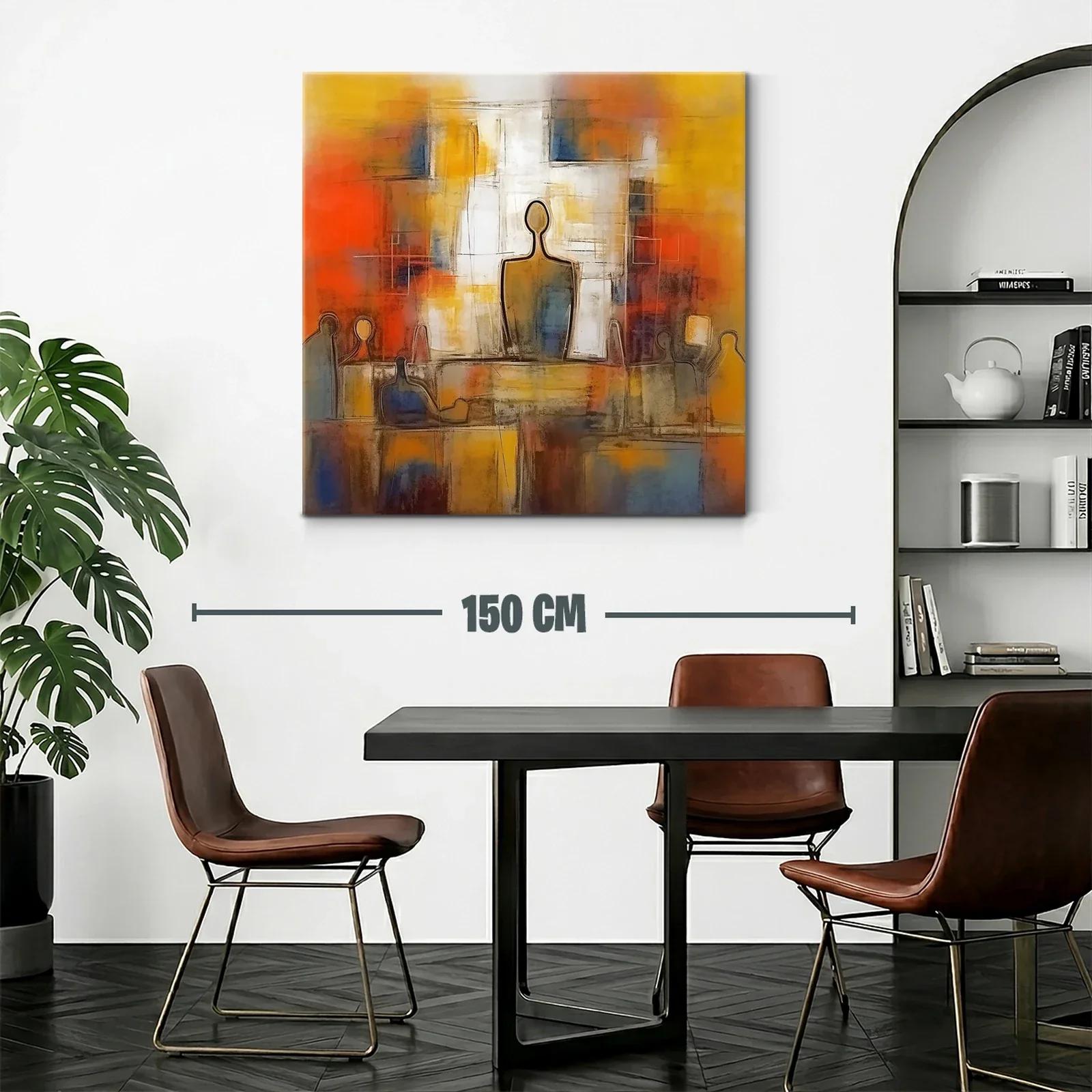 Cuadro abstracto con figuras humanas y tonos cálidos vibrantes — miniatura 2