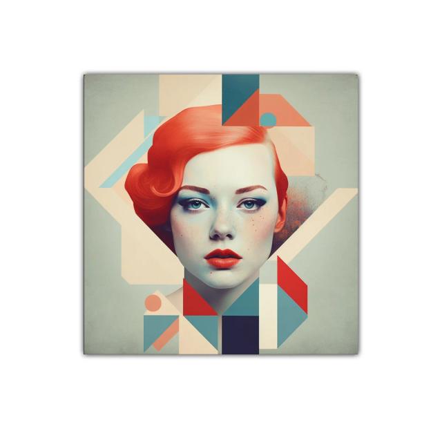 Retrato femenino con geometría y tonos vibrantes