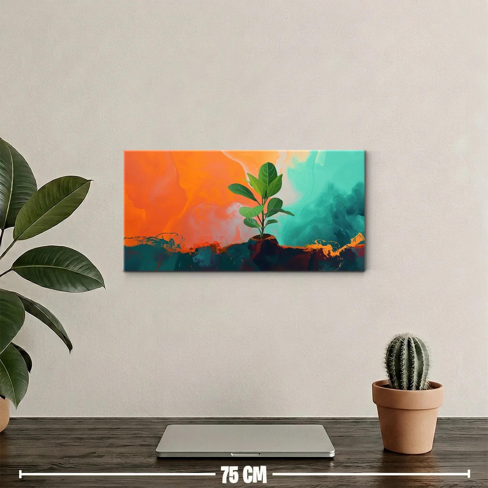 Cuadro planta de interior con fondo coral y turquesa — miniatura 2