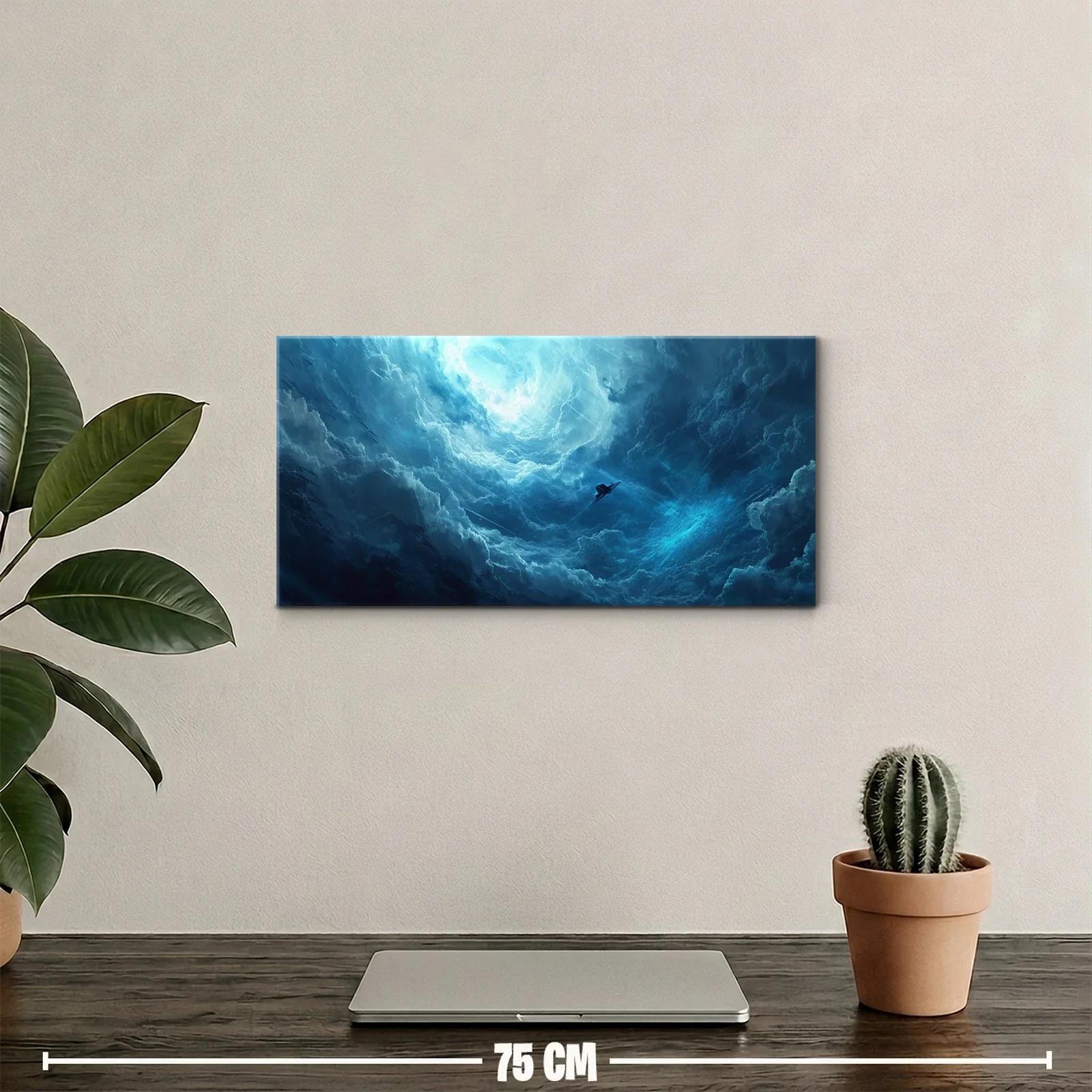 Cuadro tormenta de nubes con luz entre azul y turquesa — miniatura 2