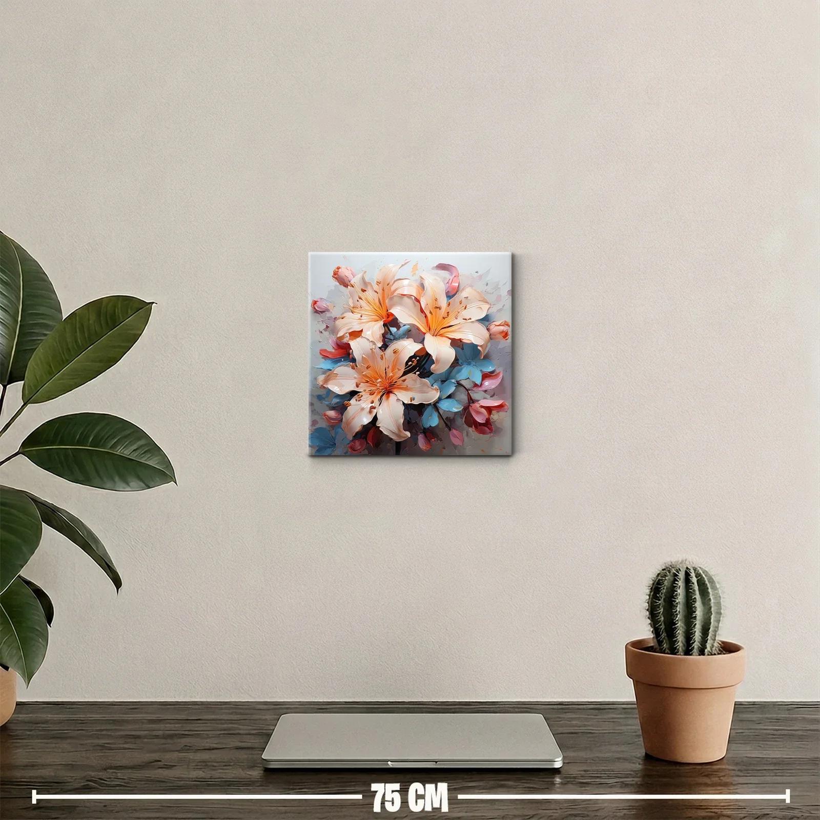Cuadro floral elegante con lirios en tonos suaves y vibrantes — miniatura 2