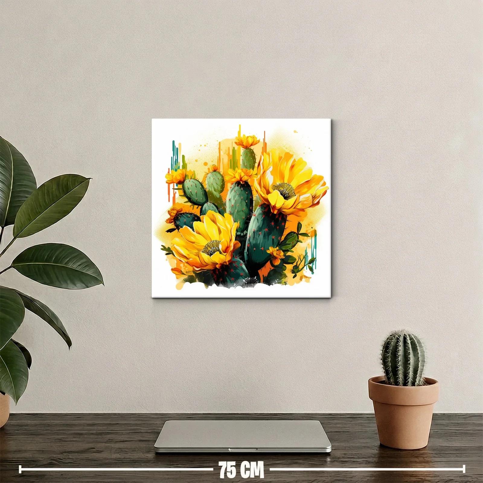 Vibrante composición de cactus en flor amarilla y verde — miniatura 2