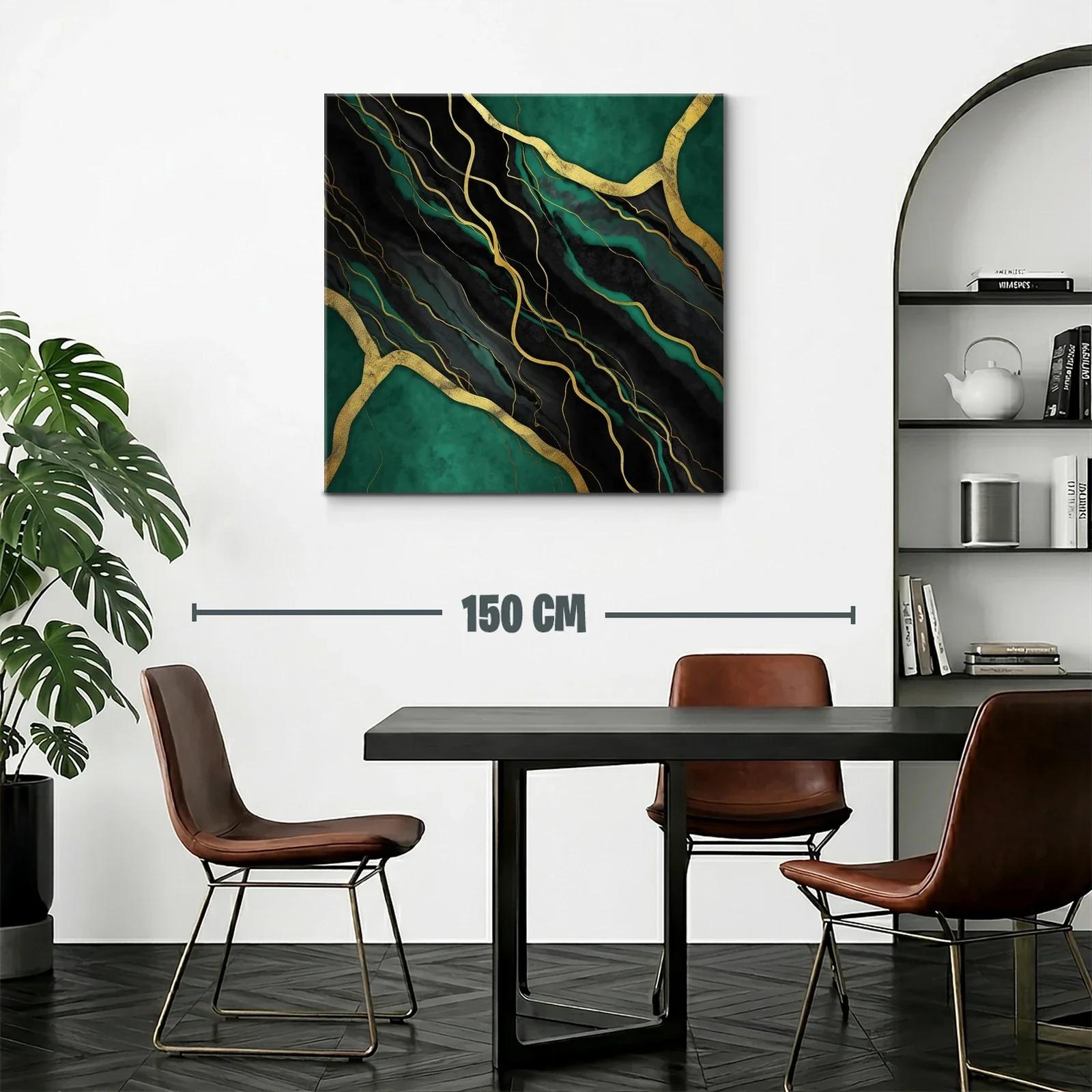 Cuadro abstracto en negro y verde con detalles dorados — miniatura 2