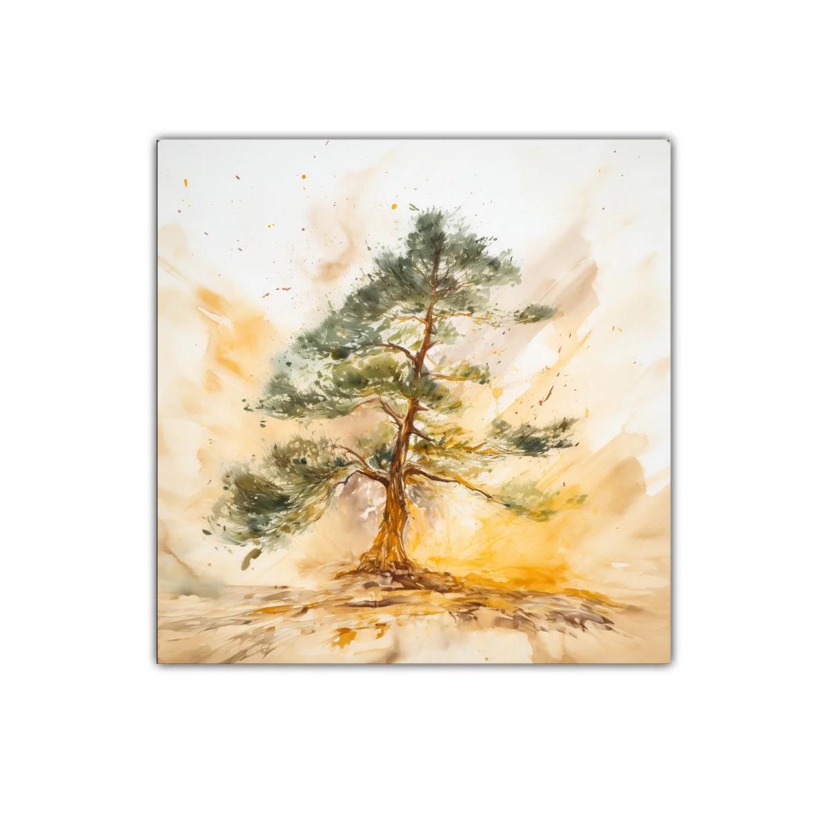 Cuadro decorativo con árbol en tonos cálidos y naturales
