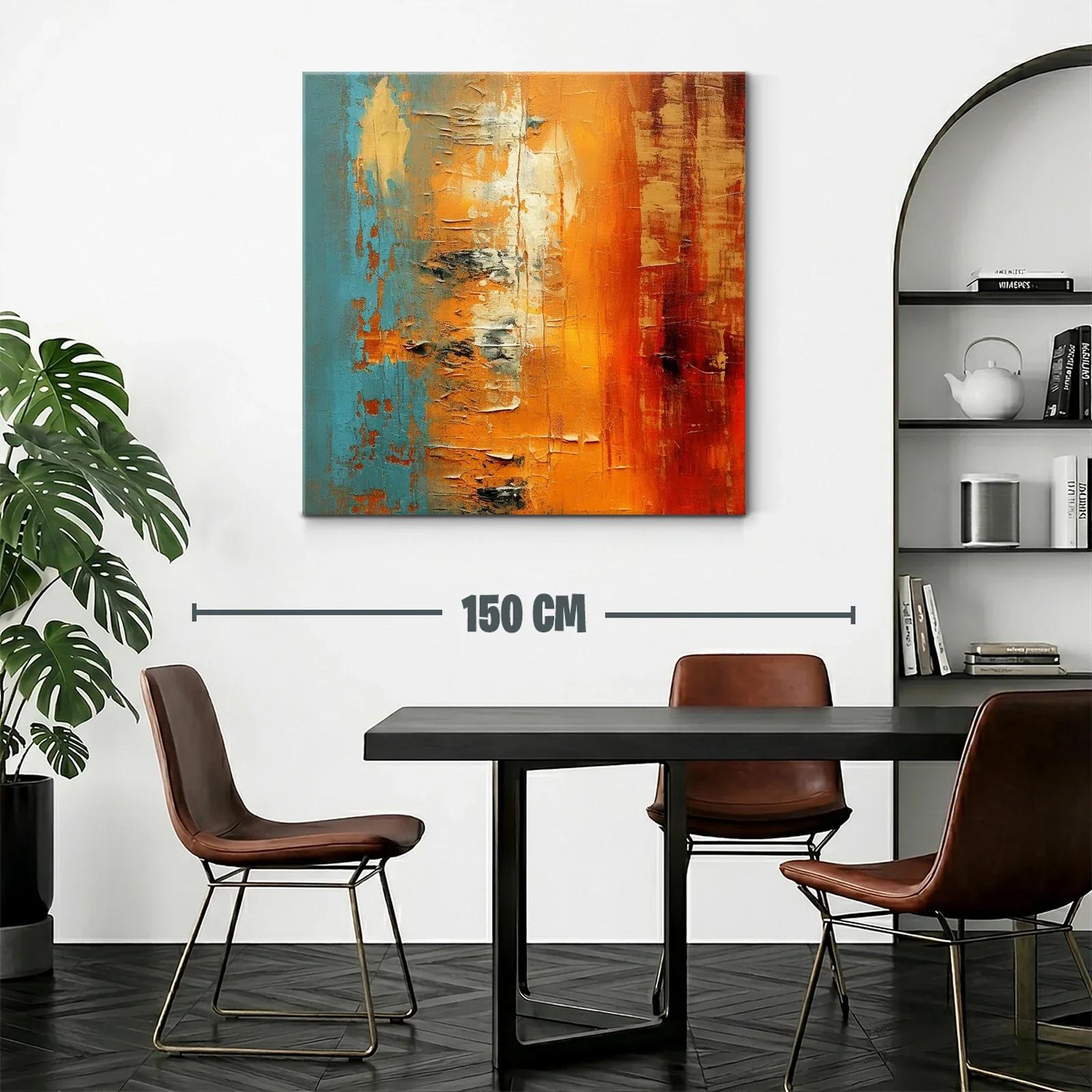 Cuadro abstracto con tonos cálidos y azul vibrante — miniatura 2