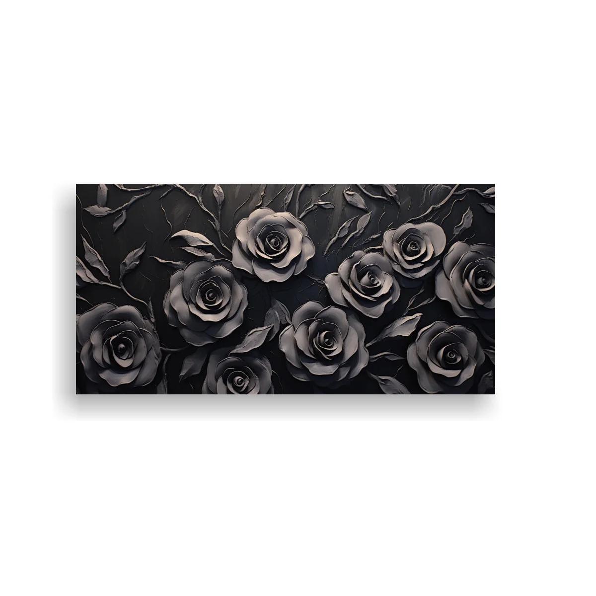 Cuadro rosas grises en patrón floral denso