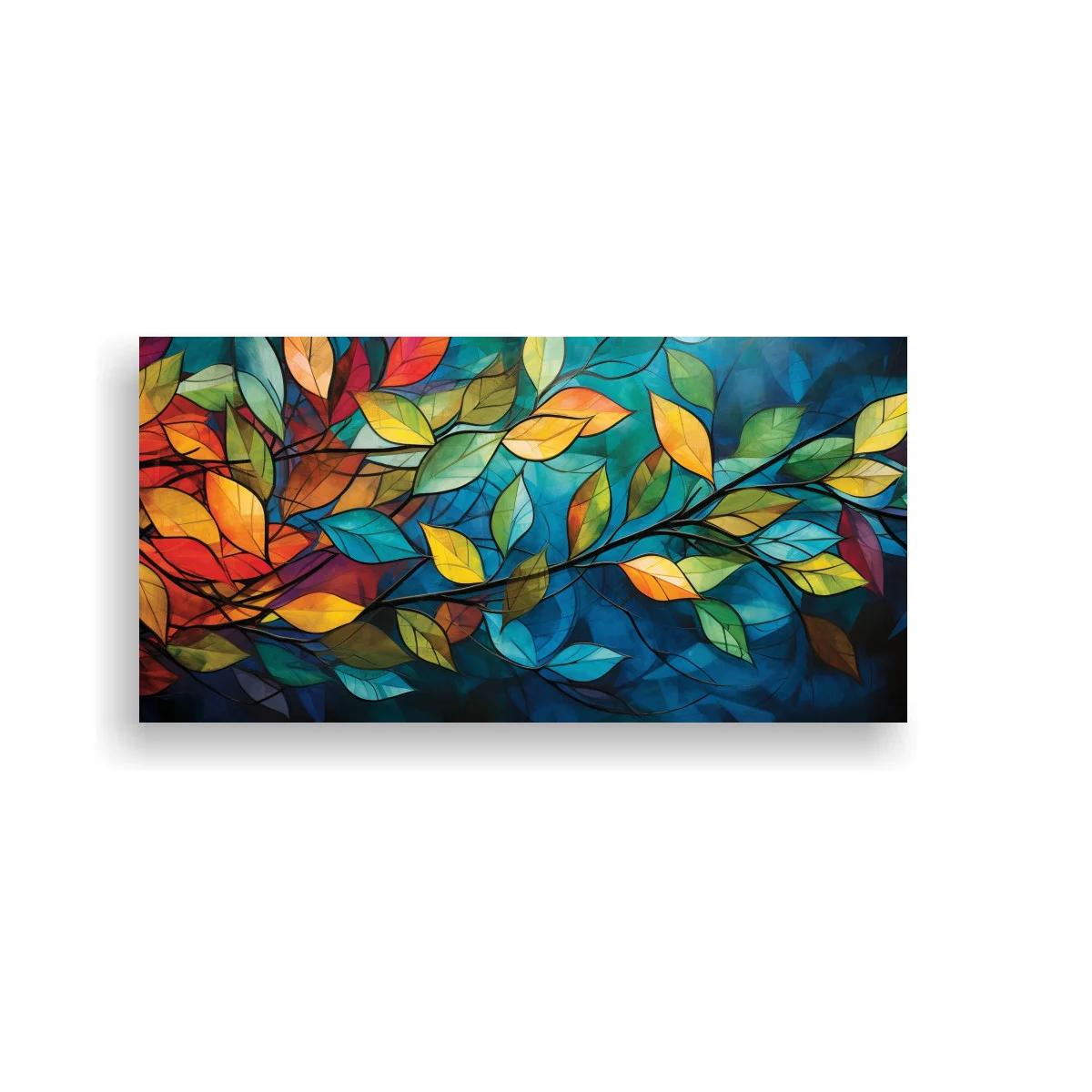 Cuadro ramas con hojas multicolor y textura tipo mosaico