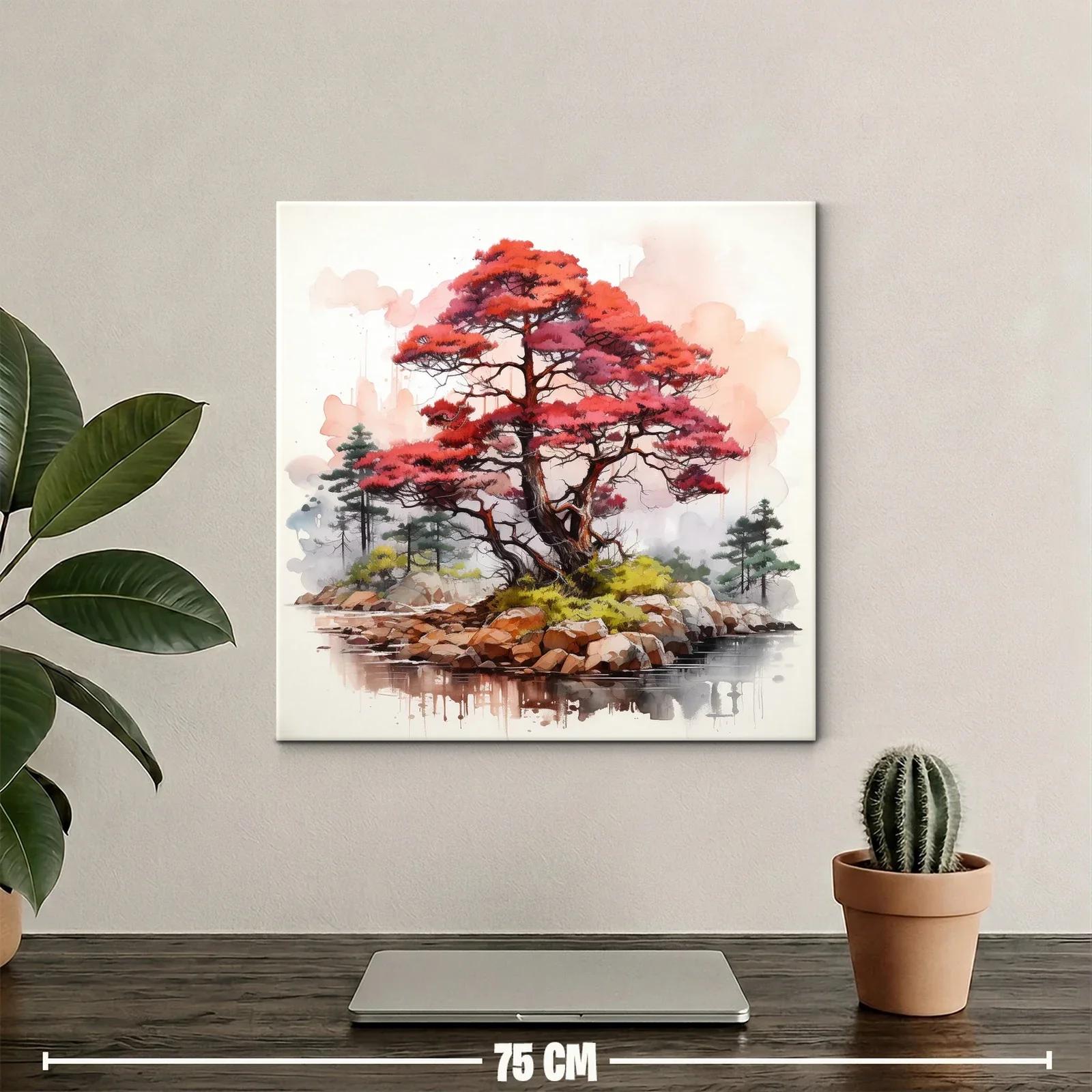 Árbol rojo en isla serena con paisaje natural — miniatura 2